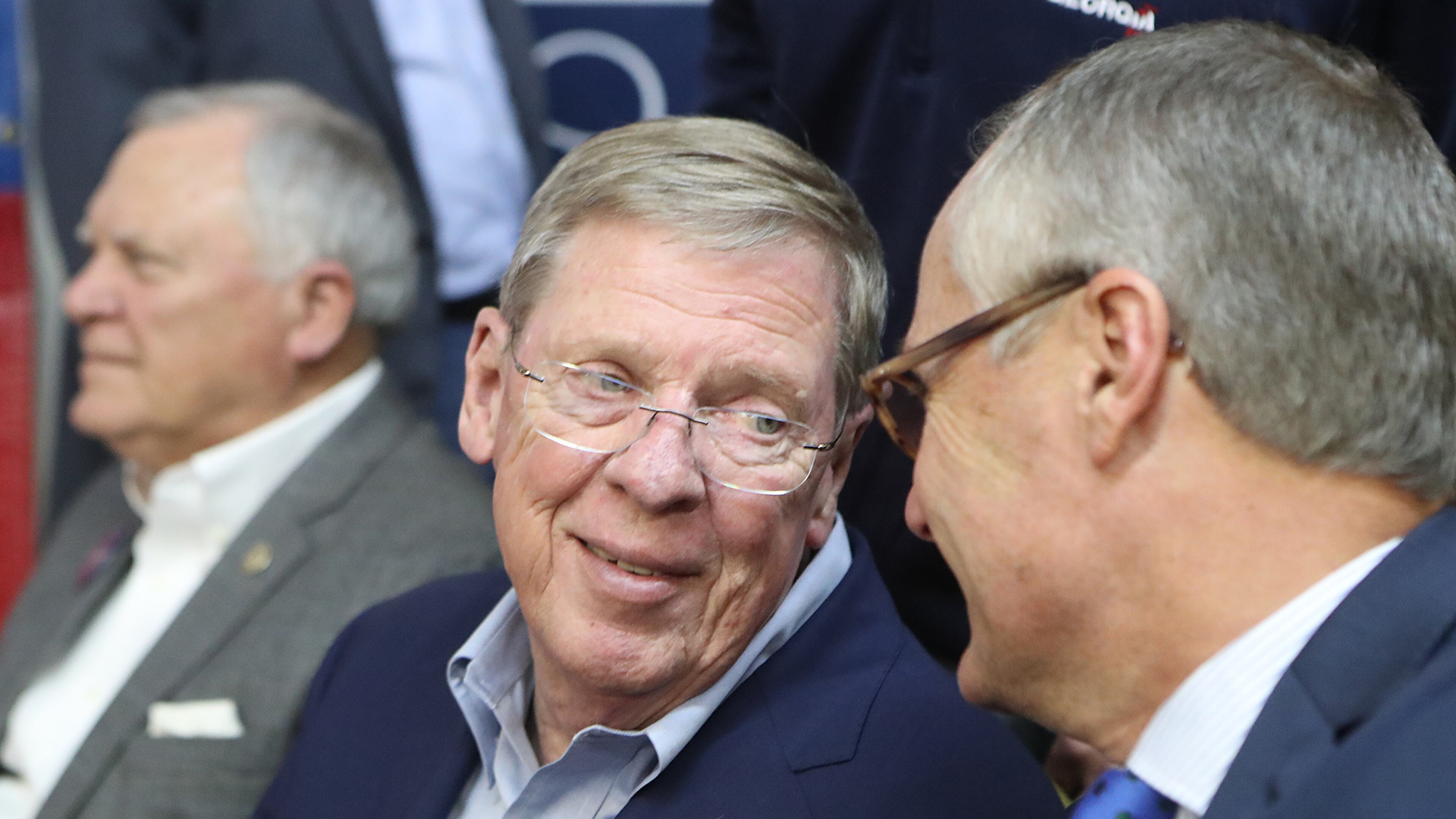 Sen. Johnny Isakson, center, chats with Lt. Governor Casey Cagle during a get-out-the-vote rally in his hometown of Marietta last year. Curtis Compton /ccompton@ajc.com