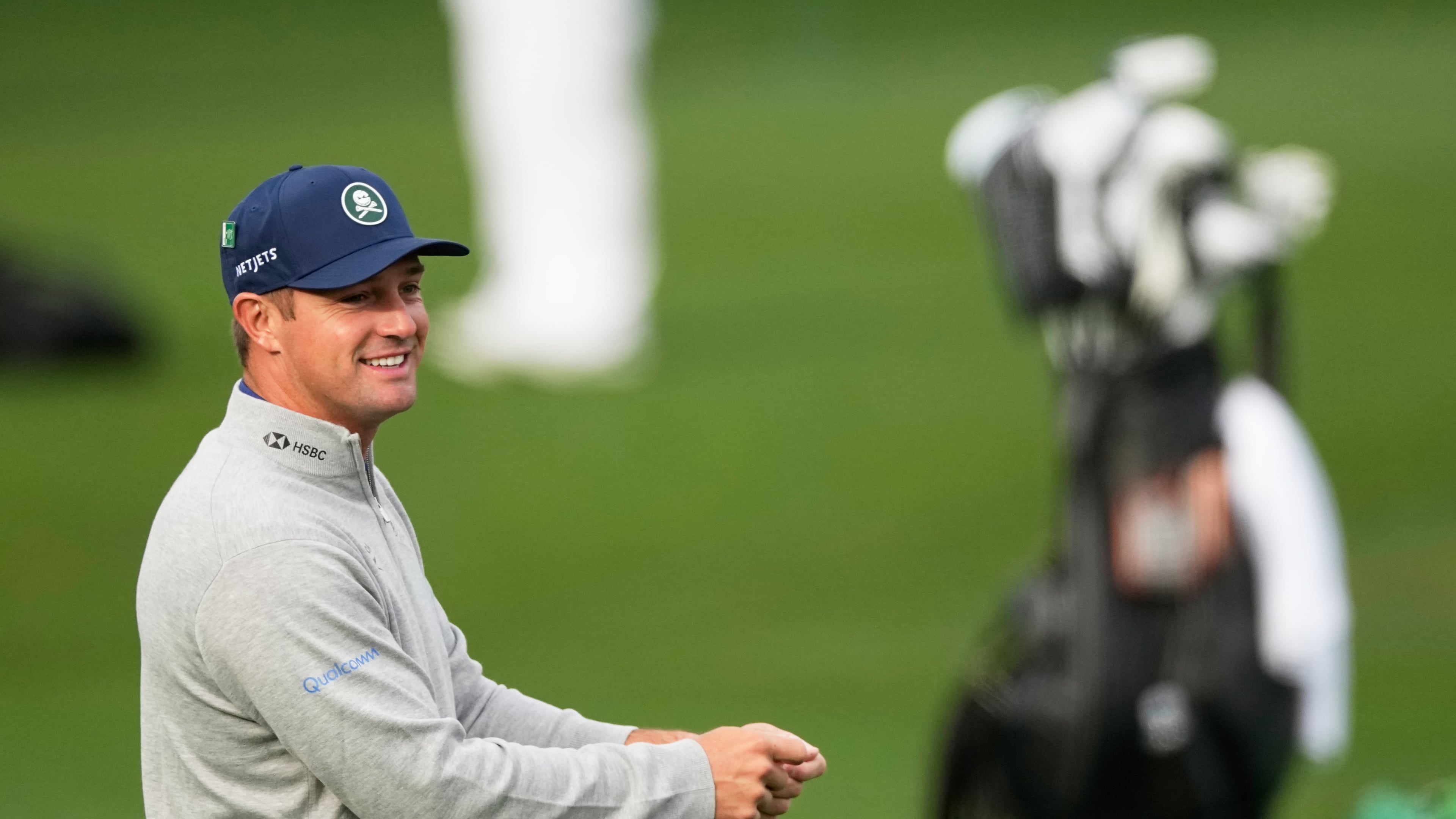 Bryson DeChambeau warms up on the driving range before a practice round ahead of the Masters golf tournament at the Augusta National Golf Club, Tuesday, April 7, 2026, in Augusta, Ga. (AP Photo/Ashley Landis)