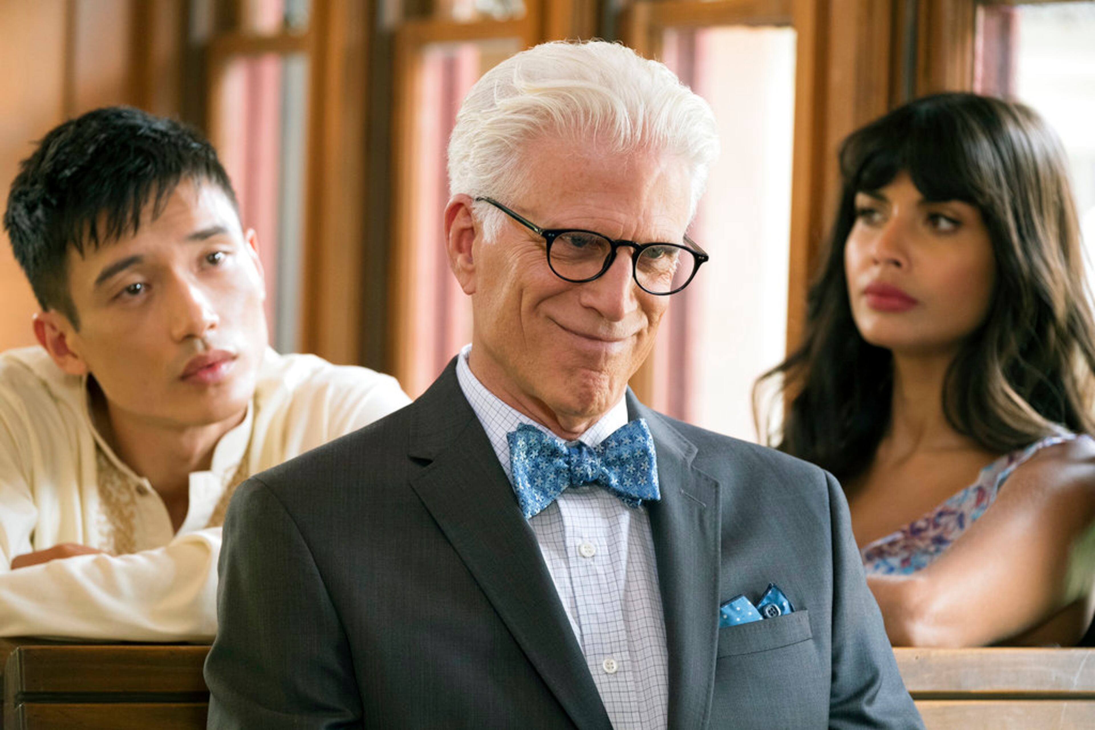 This image released by NBC shows Ted Danson in a scene from "The Good Place." Danson was nominated Thursday for an Emmy for outstanding lead actor in a comedy series. The 70th Emmy Awards will be held on Monday, Sept. 17. (Colleen Hayes/NBC via AP)