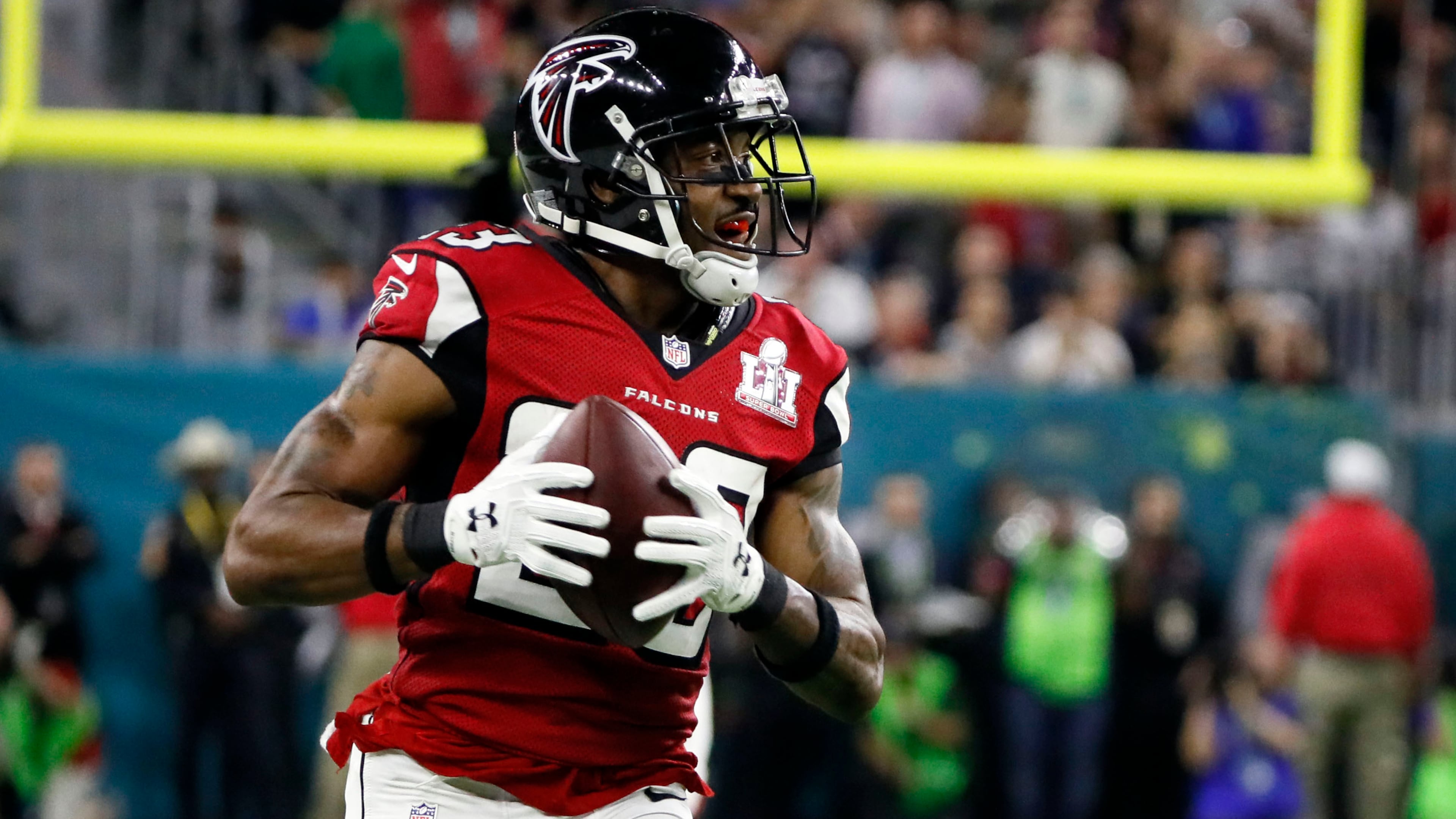 FEBRUARY 5, 2017 HOUSTON TX Atlanta Falcons cornerback Robert Alford (23) runs an interception back for touchdown in the second quarter as the Atlanta Falcons meet the New England Patriots in Super Bowl LI at NRG Stadium in Houston, TX, Sunday, February 5, 2017. Bob Andres/AJC