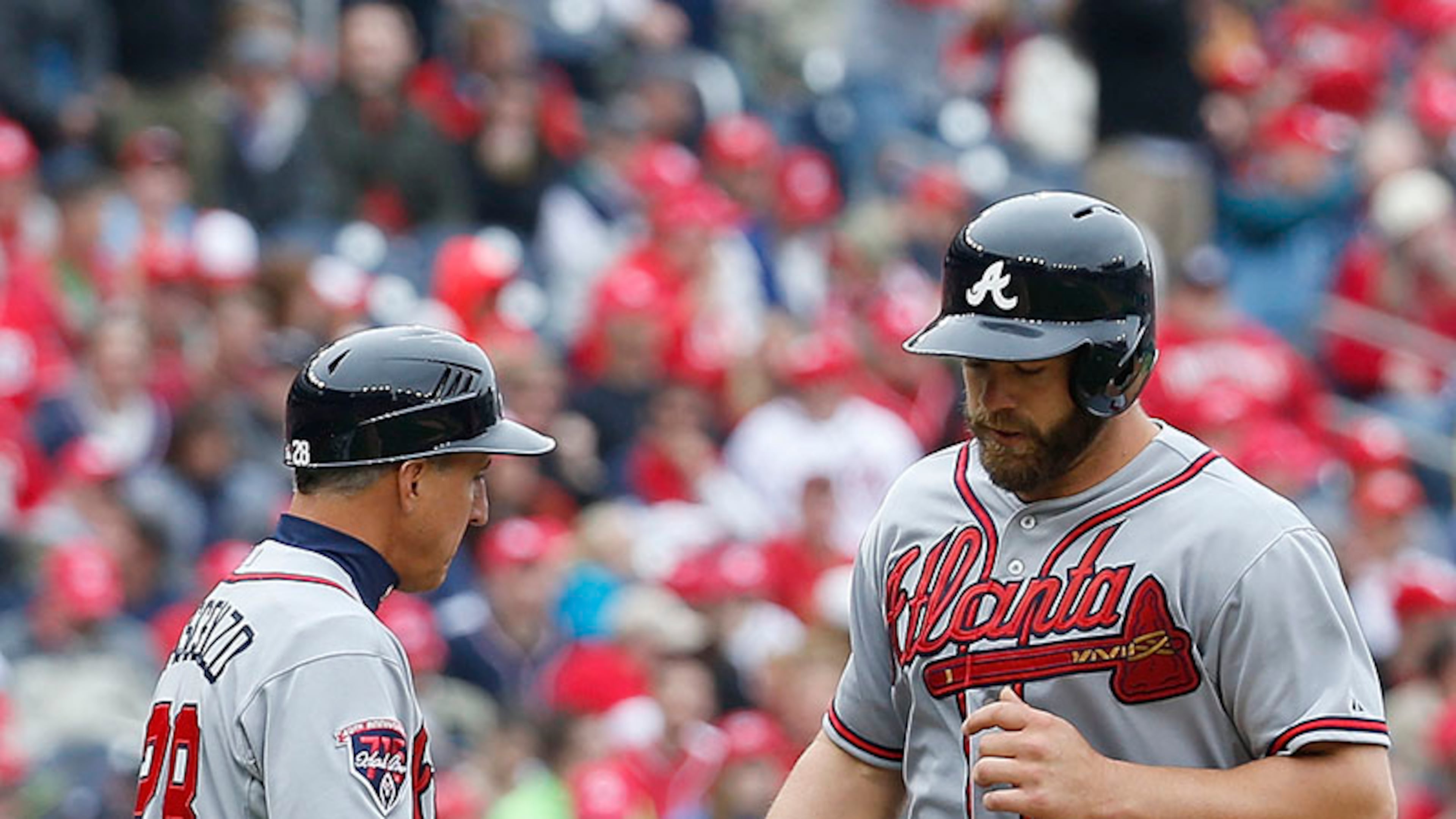 Catcher Evan Gattis homered in the top of the fifth inning, giving the Braves the first run of the game. The Braves defeated the Nationals 2-1 Friday in Washington.