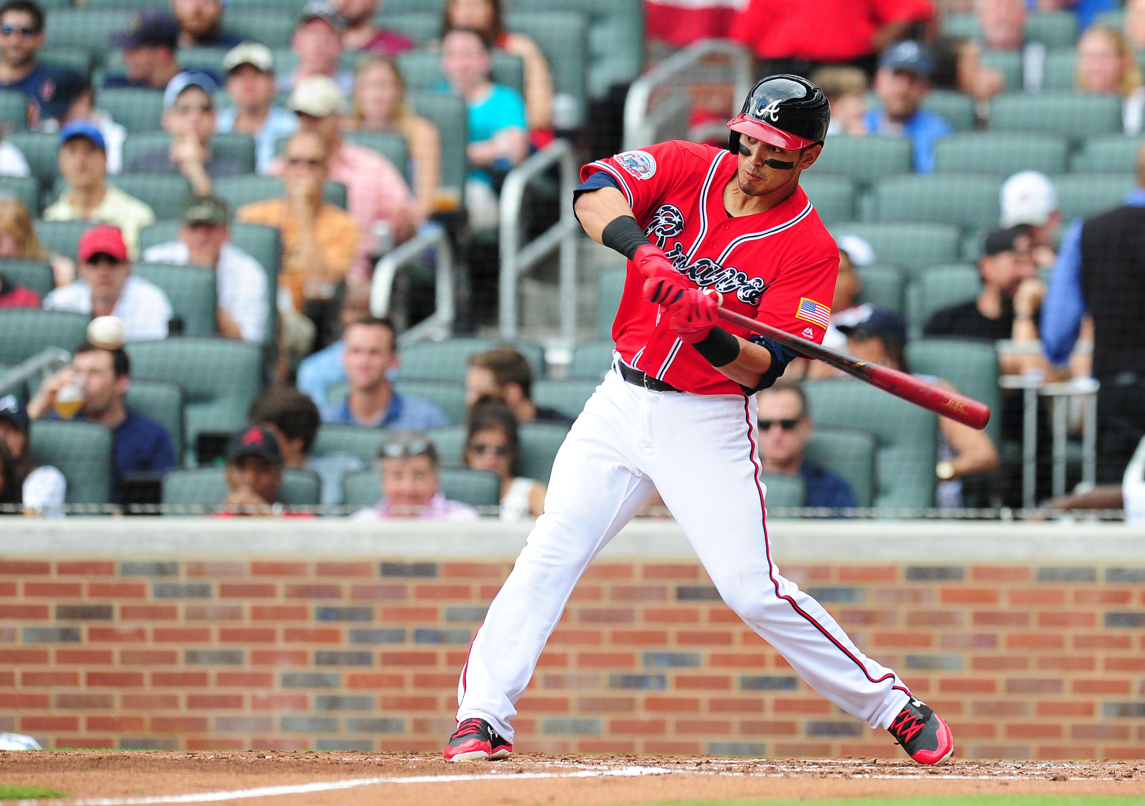 ATLANTA, GA - MAY 20: Rio Ruiz #14 of the Atlanta Braves hits a second inning two-run home run against the Washington Nationals at SunTrust Park on May 20, 2017 in Atlanta, Georgia. (Photo by Scott Cunningham/Getty Images)