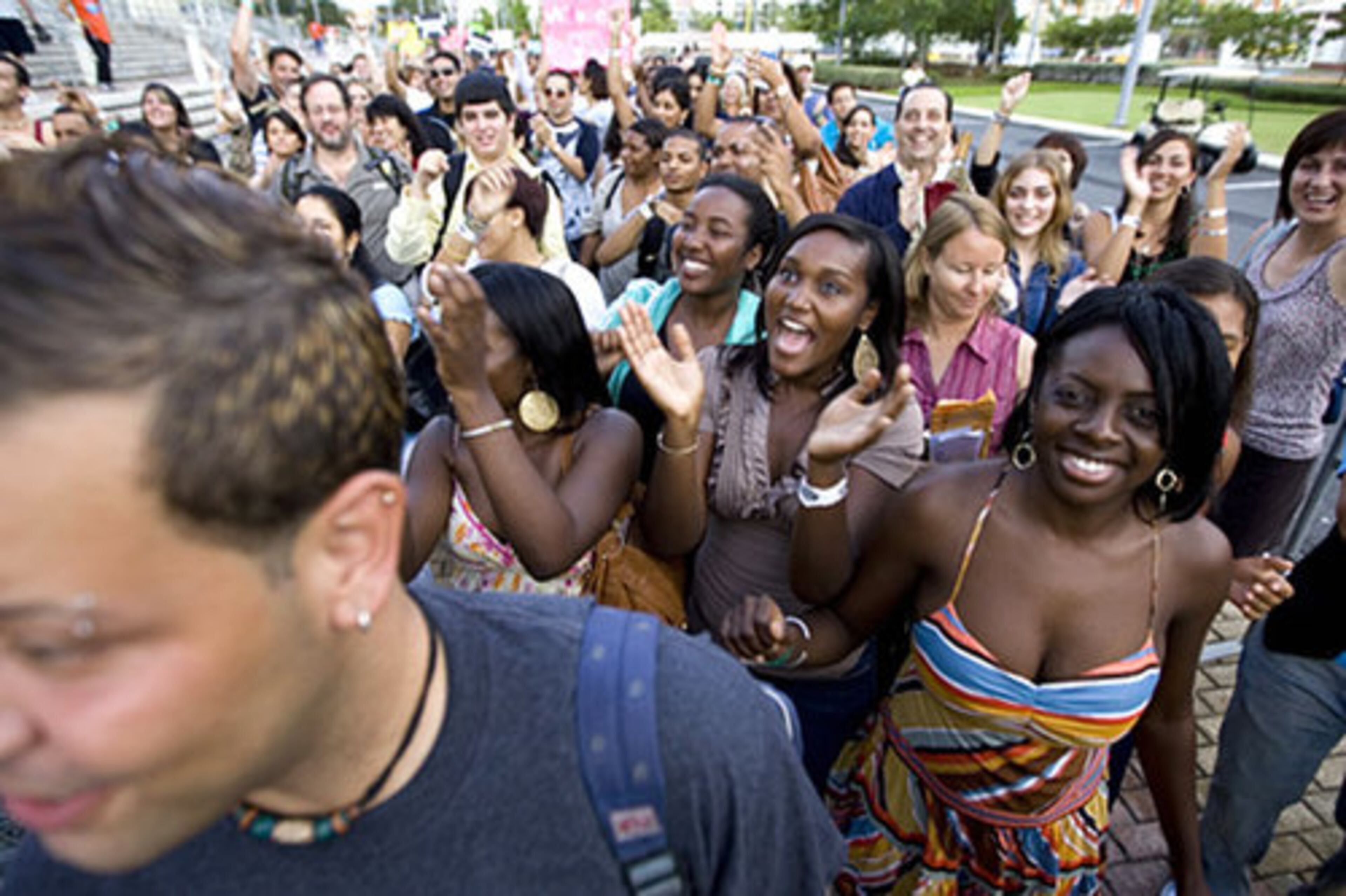 A group of contestants waiting to audition for the TV show stand outside the Coliseum in San Juan. News reports said only about 300 people showed up for the audition.