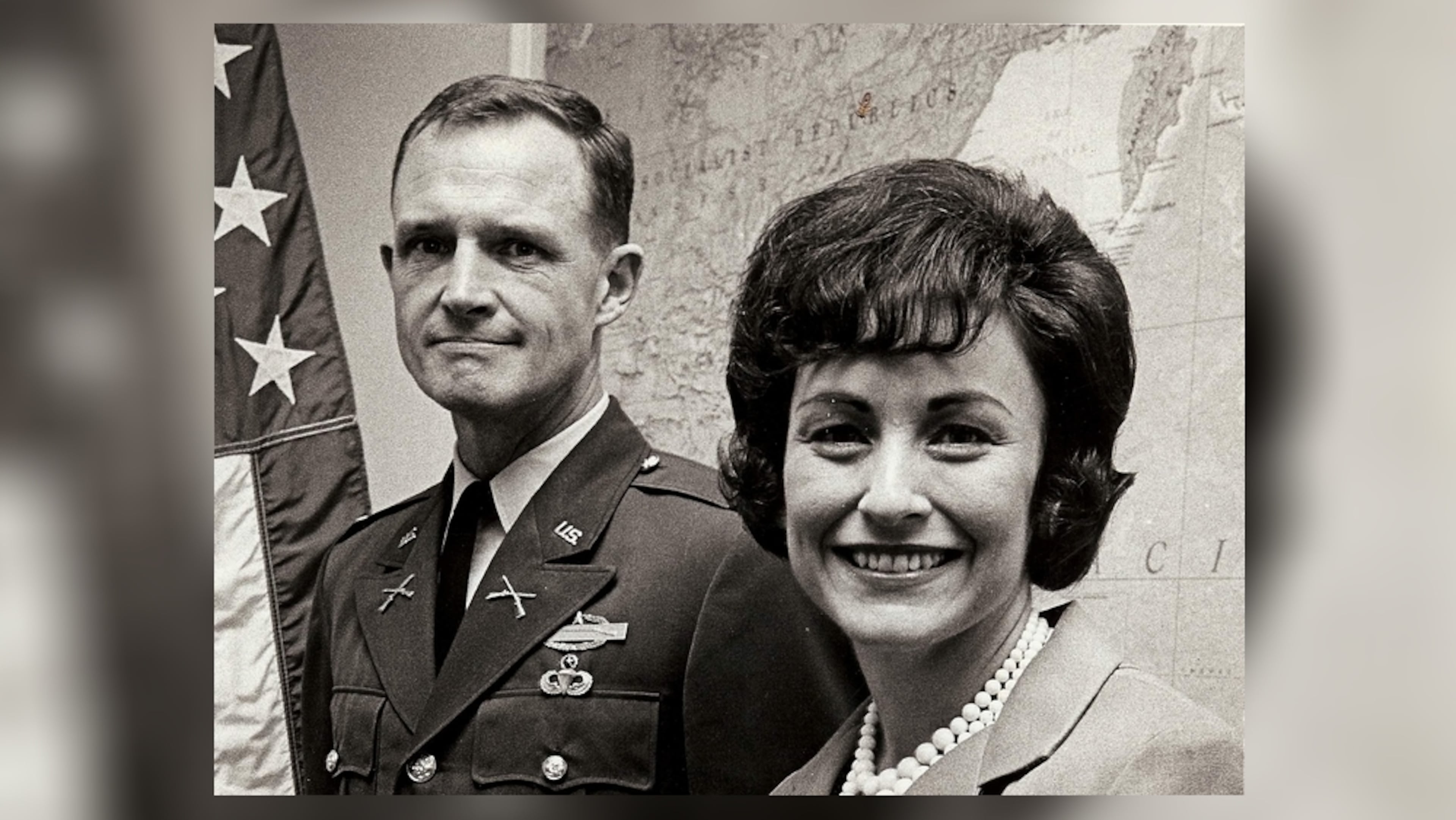 Hal and Julie Moore during an awards ceremony after the Vietnam War. Fort Benning was renamed Fort Moore in their honor. Courtesy of U.S. Army