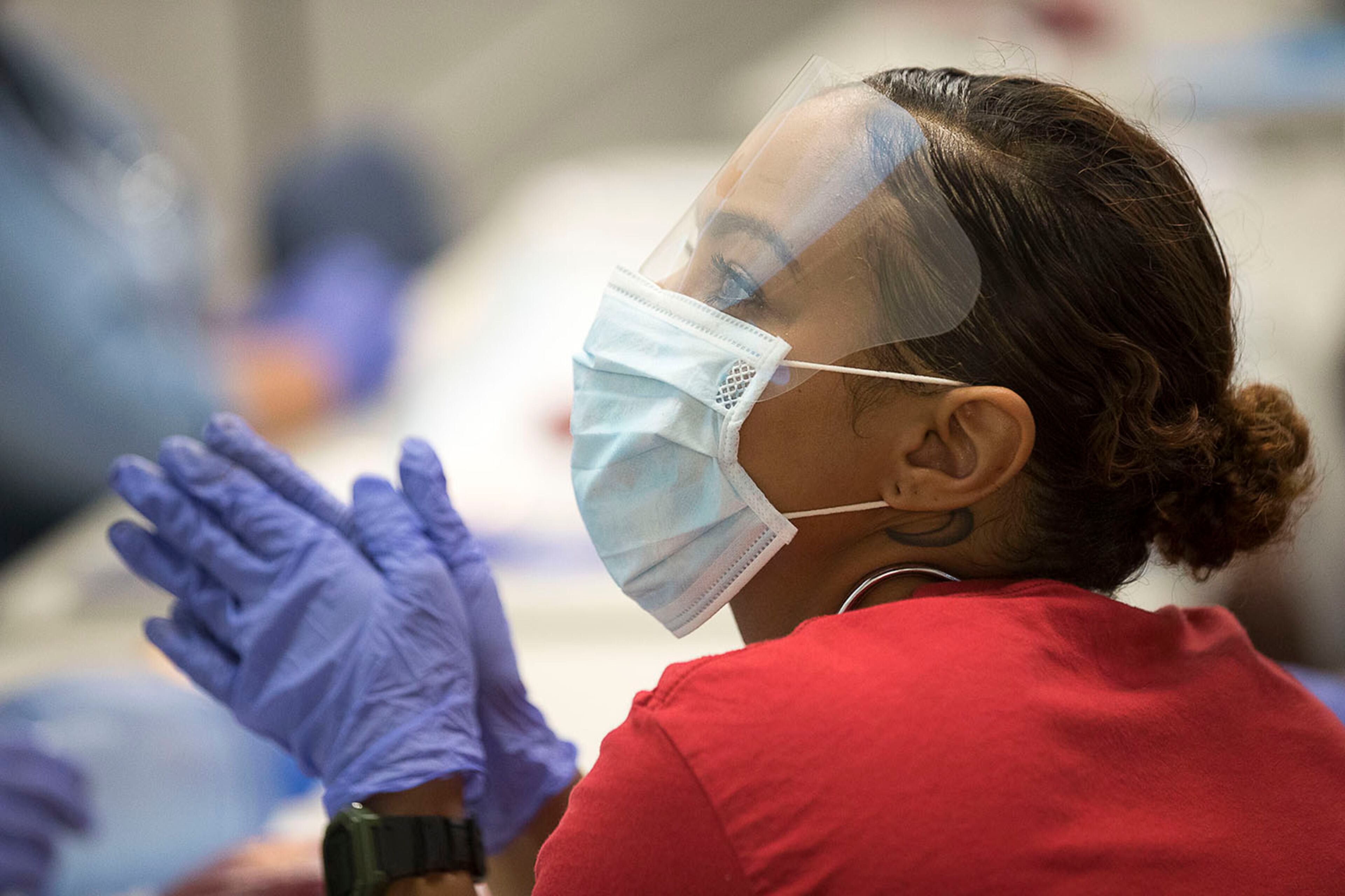 08/13/2019 -- Covington, Georgia -- Georgia Institute of EMS student Sera Hazlewood of Conyers listens to her instructor during a hands on lab at the Georgia Institute of EMS in Covington, Tuesday, August 13, 2019. The classes run for 18 weeks and provide students with initial EMT and AEMT training. (Alyssa Pointer/alyssa.pointer@ajc.com)