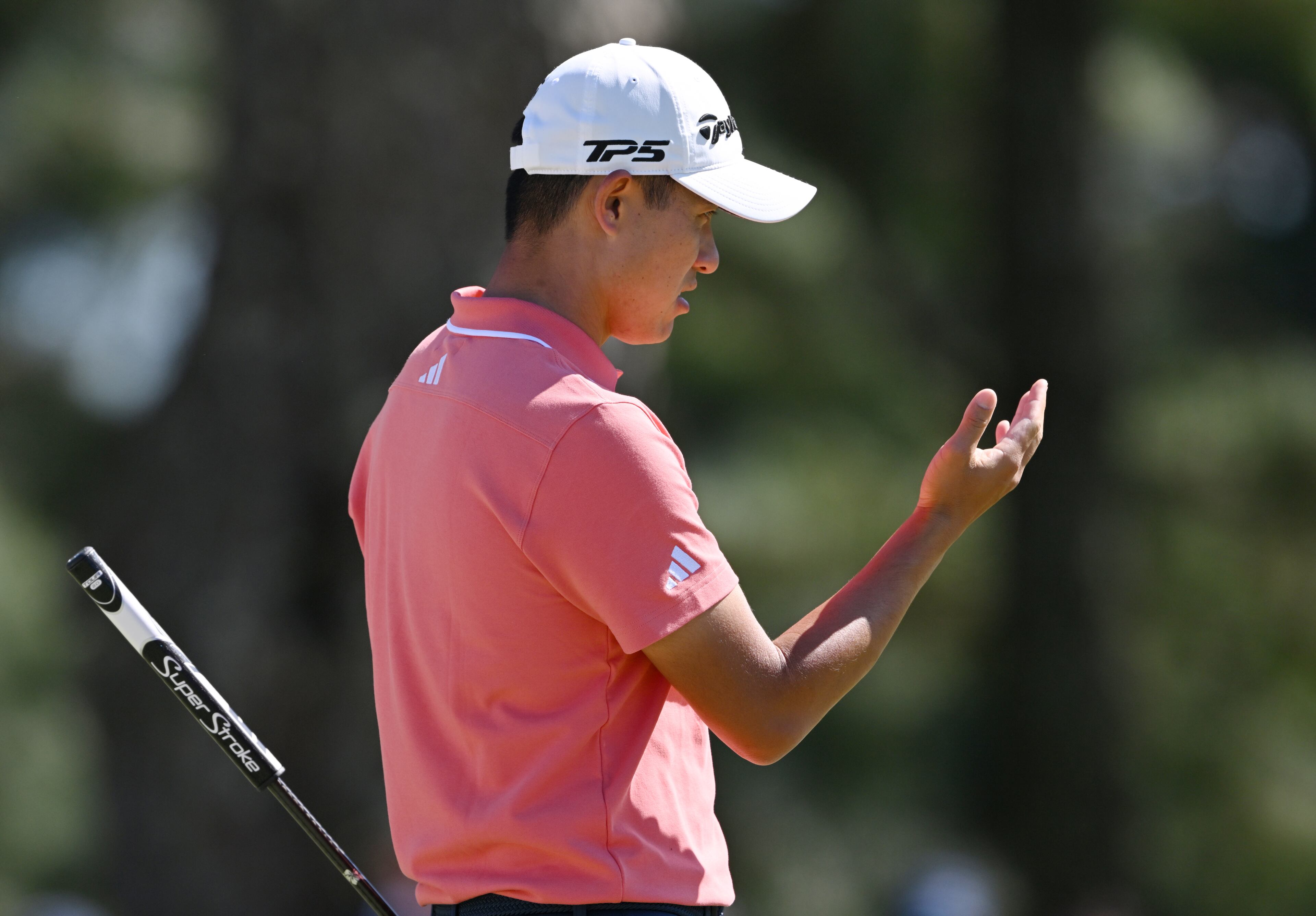 Collin Morikawa on the seventh green during third round at the 2024 Masters Tournament at Augusta National Golf Club, Saturday, April 13, 2024, in Augusta, Ga. (Hyosub Shin / Hyosub.Shin@ajc.com)