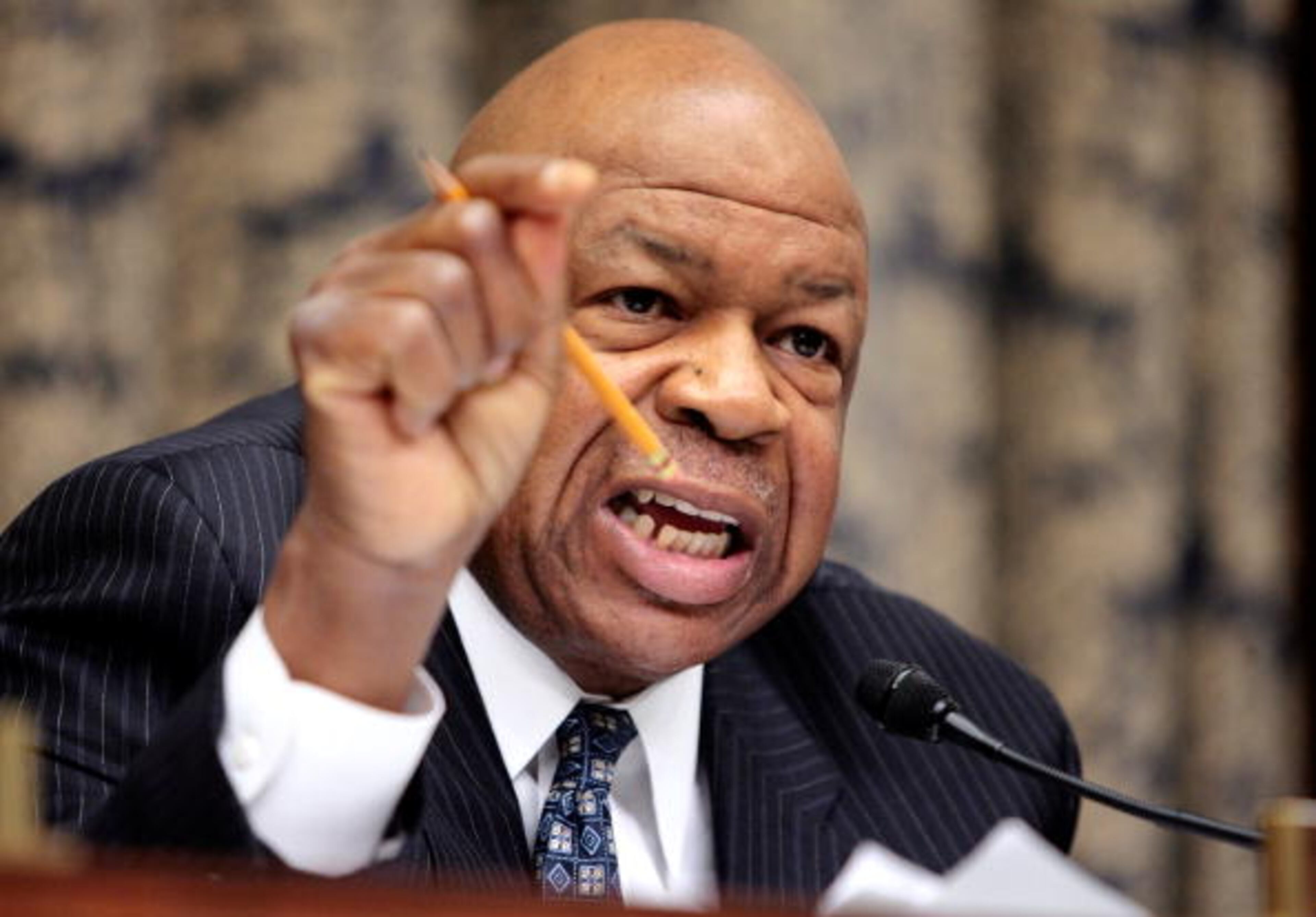 WASHINGTON - JULY 09: House Oversight and Government Reform Committee member Rep. Elijah Cummings (D-MD) asks questions during a hearing about FEMA trailers July 9, 2008 in Washington, DC. Trailer home manufacturers faced tough questions from the committee about the levels of formaldehyde that many Hurricane Katrina evacuees said affected their health while living in the mobile homes. (Photo by Chip Somodevilla/Getty Images)