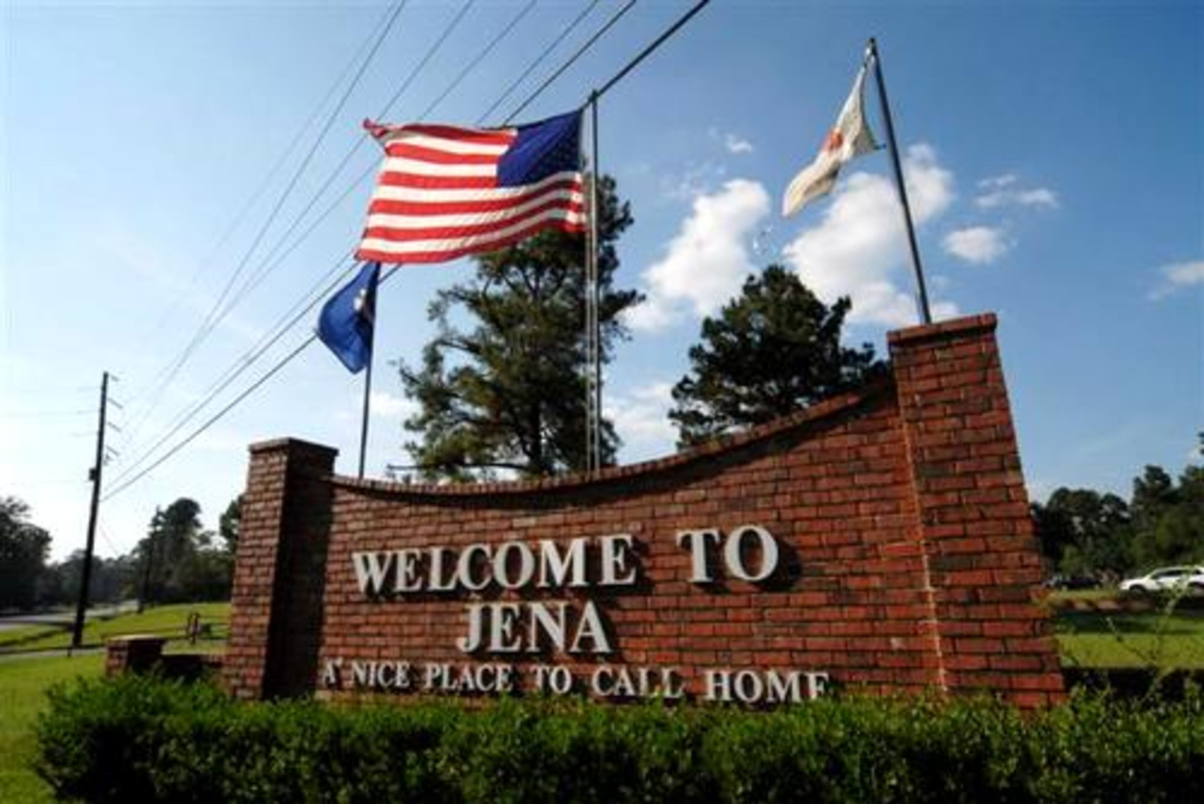 A sign for the town of Jena is seen in Jena, Louisiana, U.S, on Wednesday, Sept. 19, 2007. Thousands of protestors are expected to descend on the small town of Jena tomorrow to protest the perceived unfair treatment of six black students charged in the beating of a white student last fall. The incident was precipitated when white students hung nooses on a tree outside the school a day after two black students sat under the "white tree" on the school's campus.