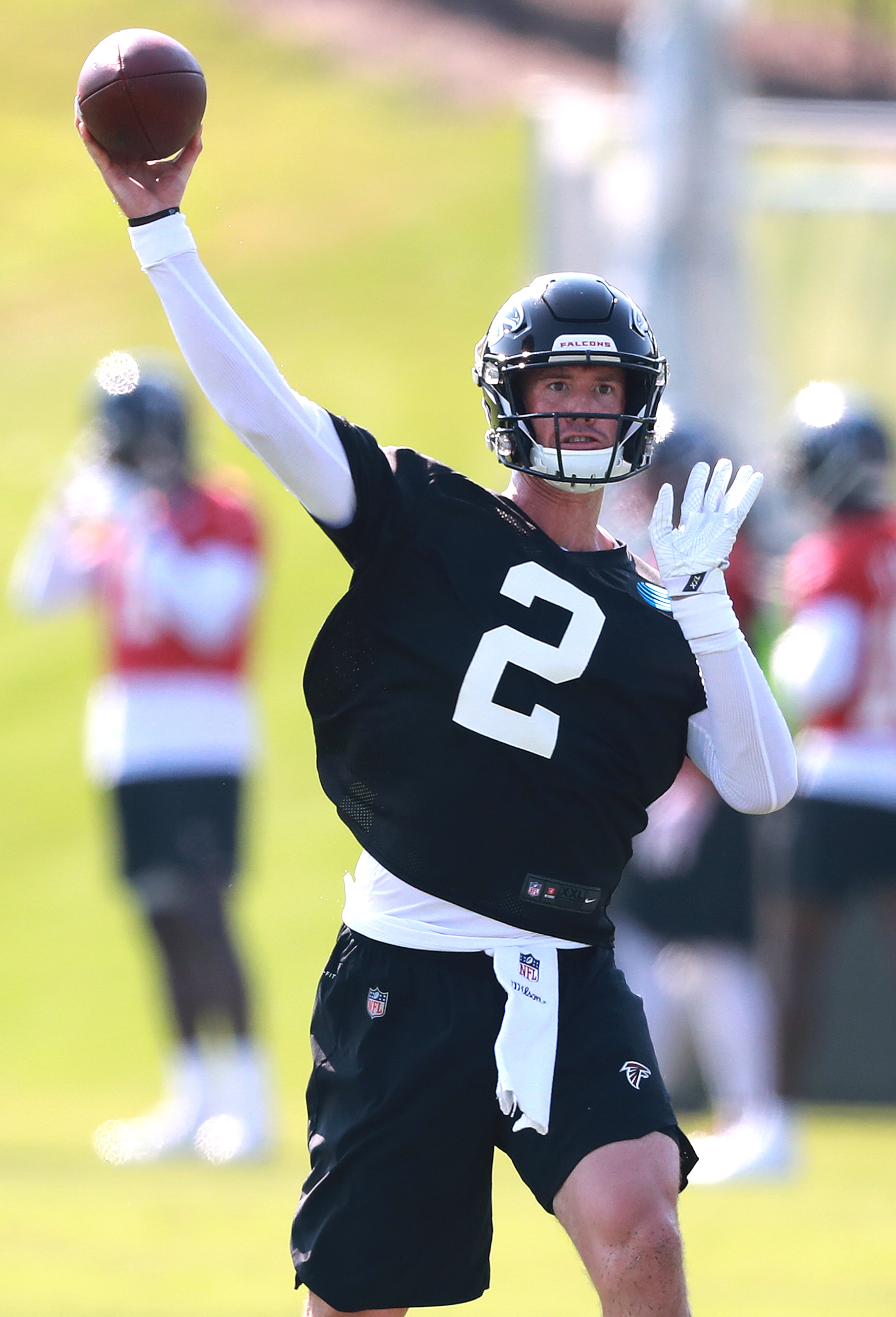 Matt Ryan throws a pass the opening day of training camp on Friday, July 27, 2018, in Flowery Branch. Curtis Compton/ccompton@ajc.com