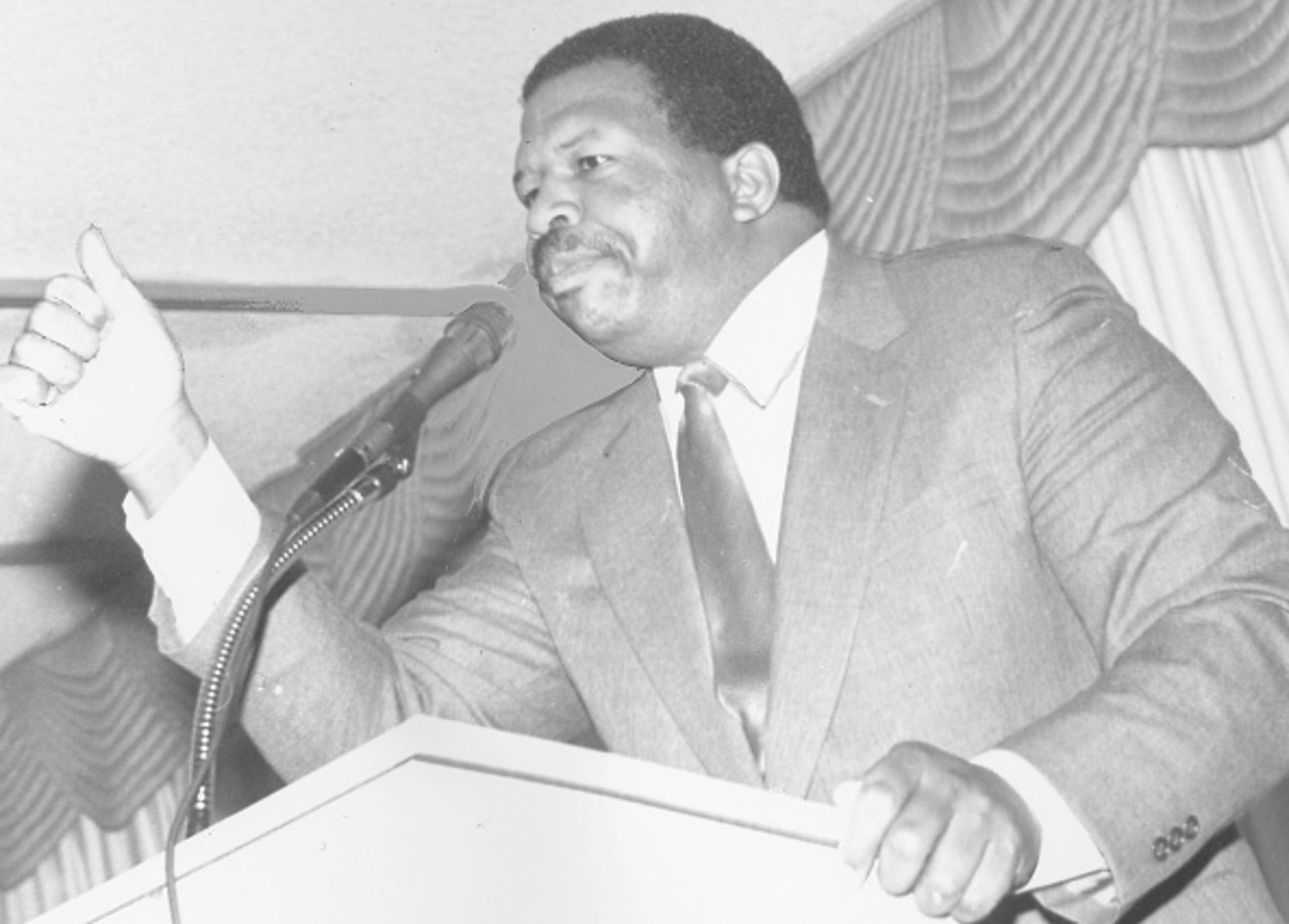 Politician and Maryland congressional representative Elijah Cummings speaking at a podium, 1994. (Photo by Afro American Newspapers/Gado/Getty Images)
