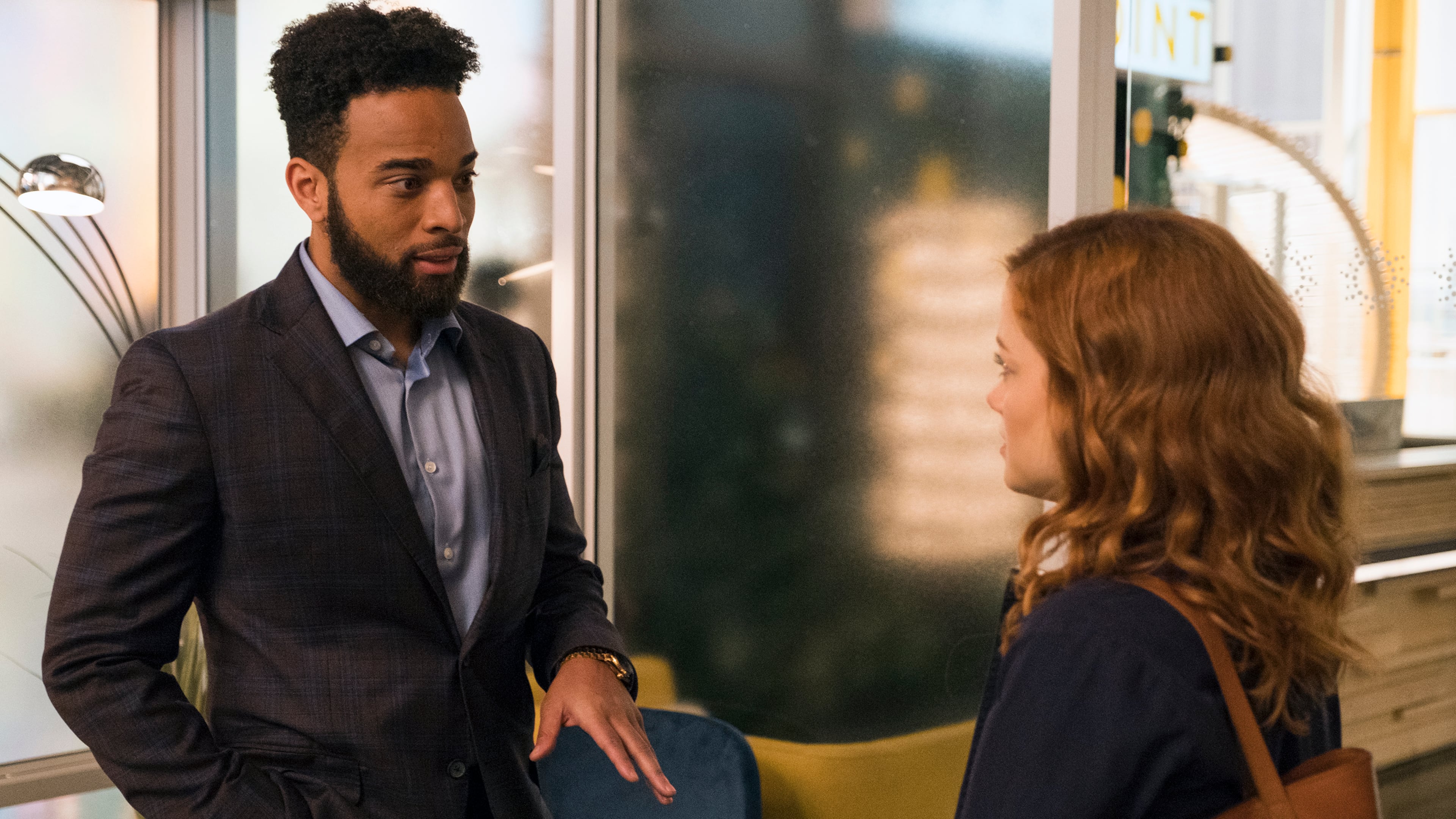 ZOEY'S EXTRAORDINARY PLAYLIST -- "Zoey's Extraordinary Silence" Episode 109 -- Pictured: (l-r) John Clarence Stewart as Simon, Jane Levy as Zoey Clarke -- (Photo by: James Dittiger/NBC)