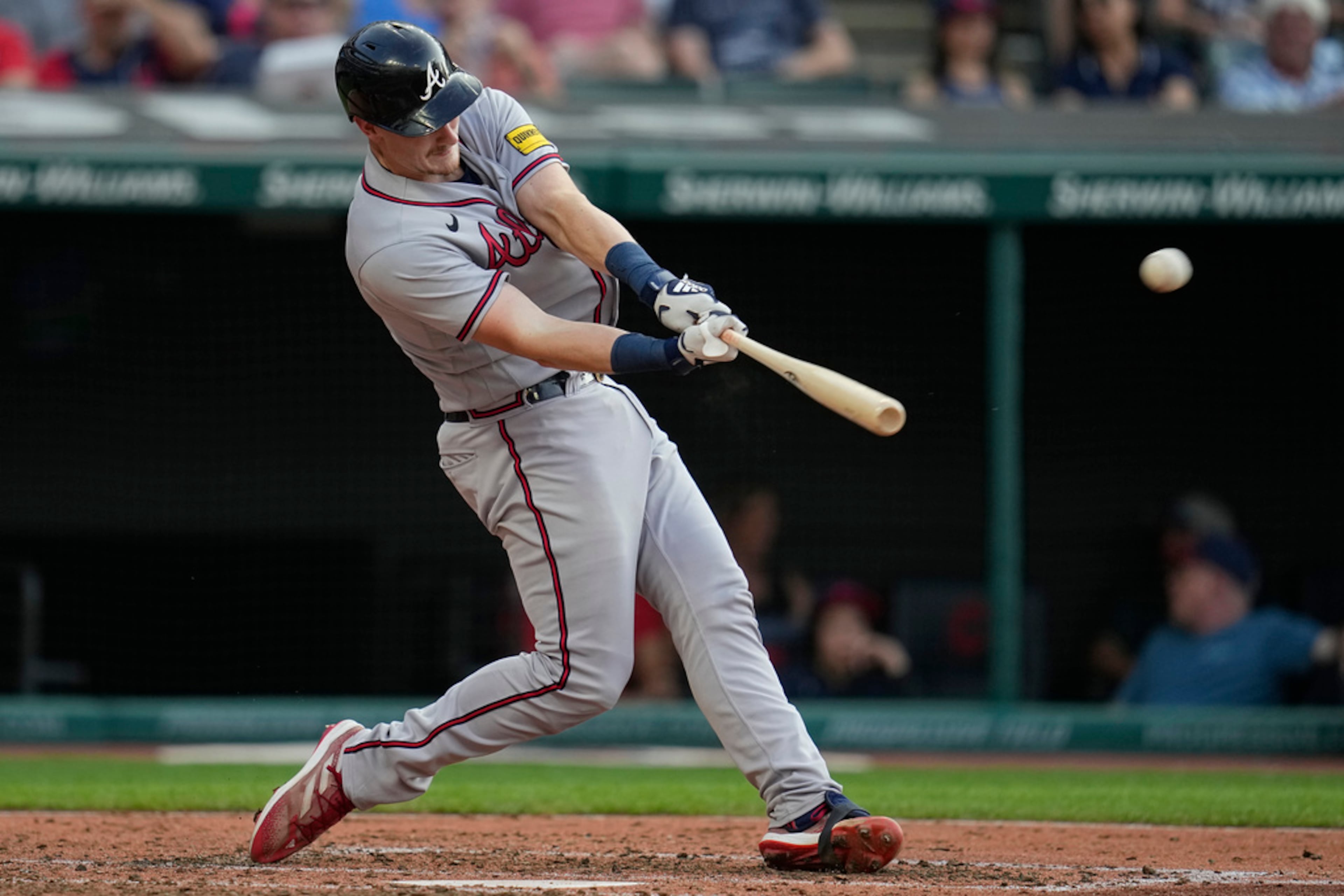 Atlanta Braves' Sean Murphy hits a home run against the Cleveland Guardians during the third inning of a baseball game Wednesday, July 5, 2023, in Cleveland. The Braves won 8-1.
(AP Photo/Sue Ogrocki)