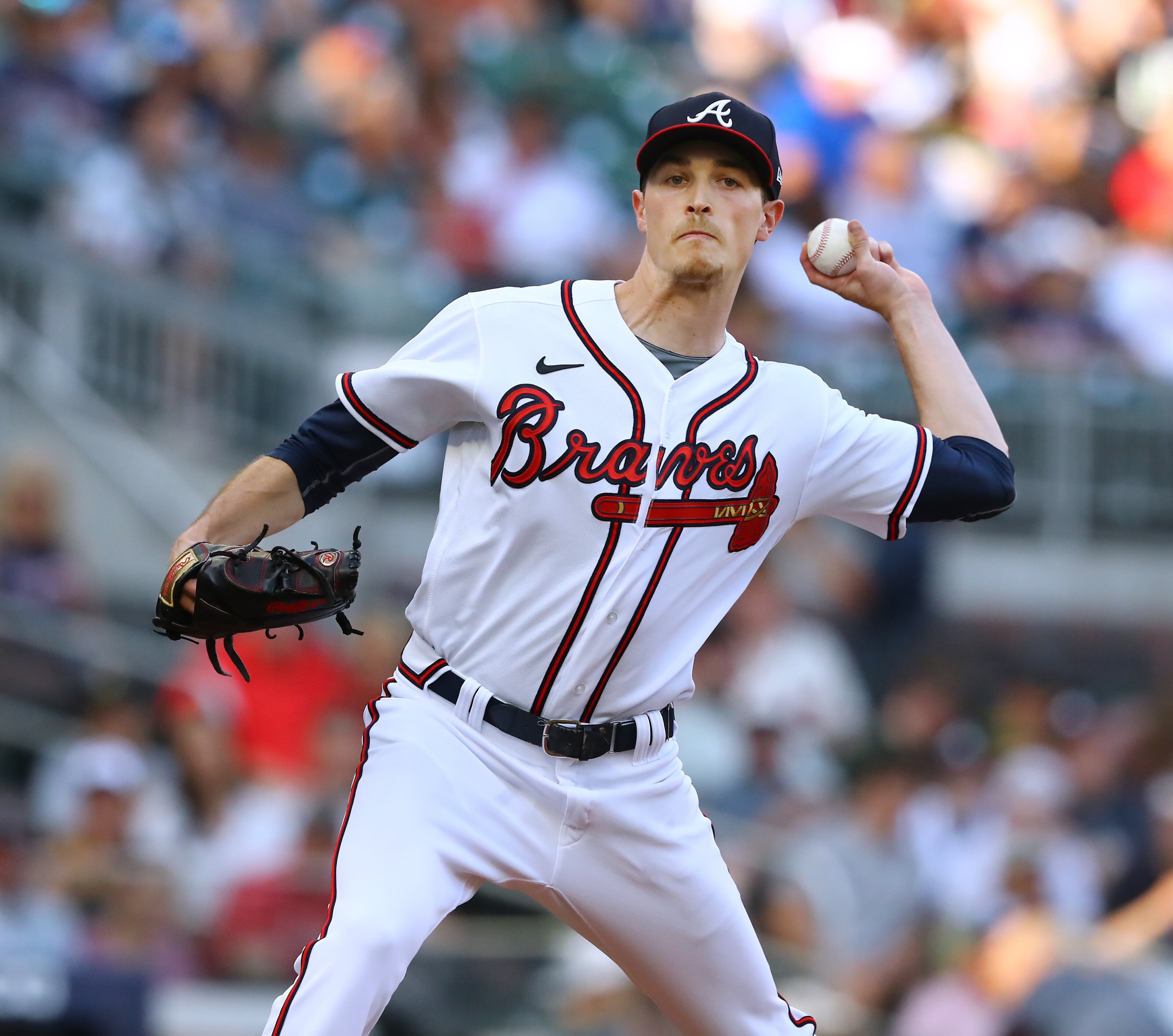 Max Fried, here picking off Pirates baserunner Ke'Bryan Hayes in the first inning, pitched six innings and struck out eight in the victory. (Curtis Compton/ccompton@ajc.com)