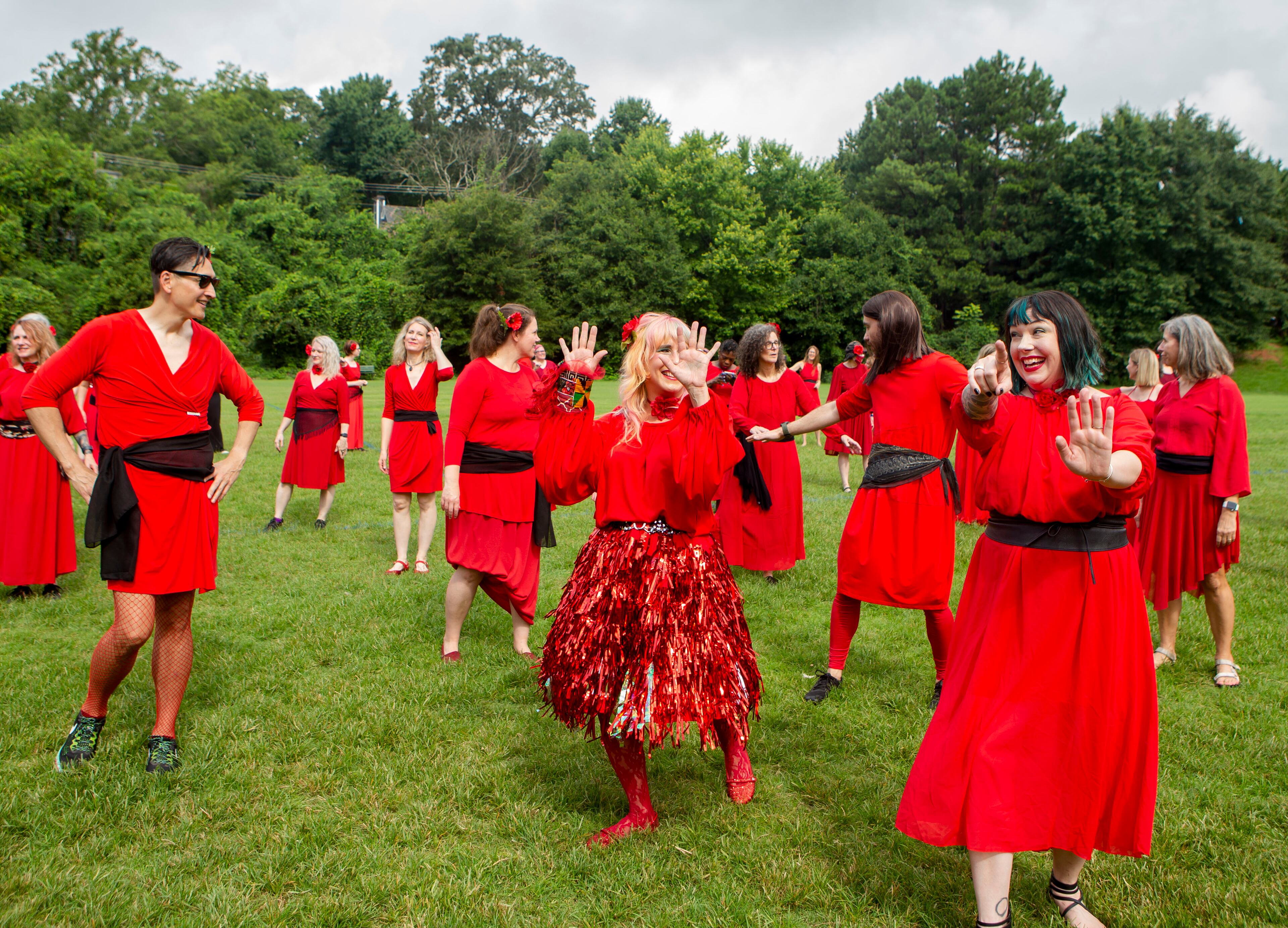 Kate Bush fans get into place for a group dance to celebrate the seventh annual international "Most Wuthering Heights Day Ever," on Saturday, July 30, 2022, in Candler Park in Atlanta. The event celebrates Kate Bush's 1978 song "Wuthering Heights" with events in more than 40 cities around the world. CHRISTINA MATACOTTA FOR THE ATLANTA JOURNAL-CONSTITUTION