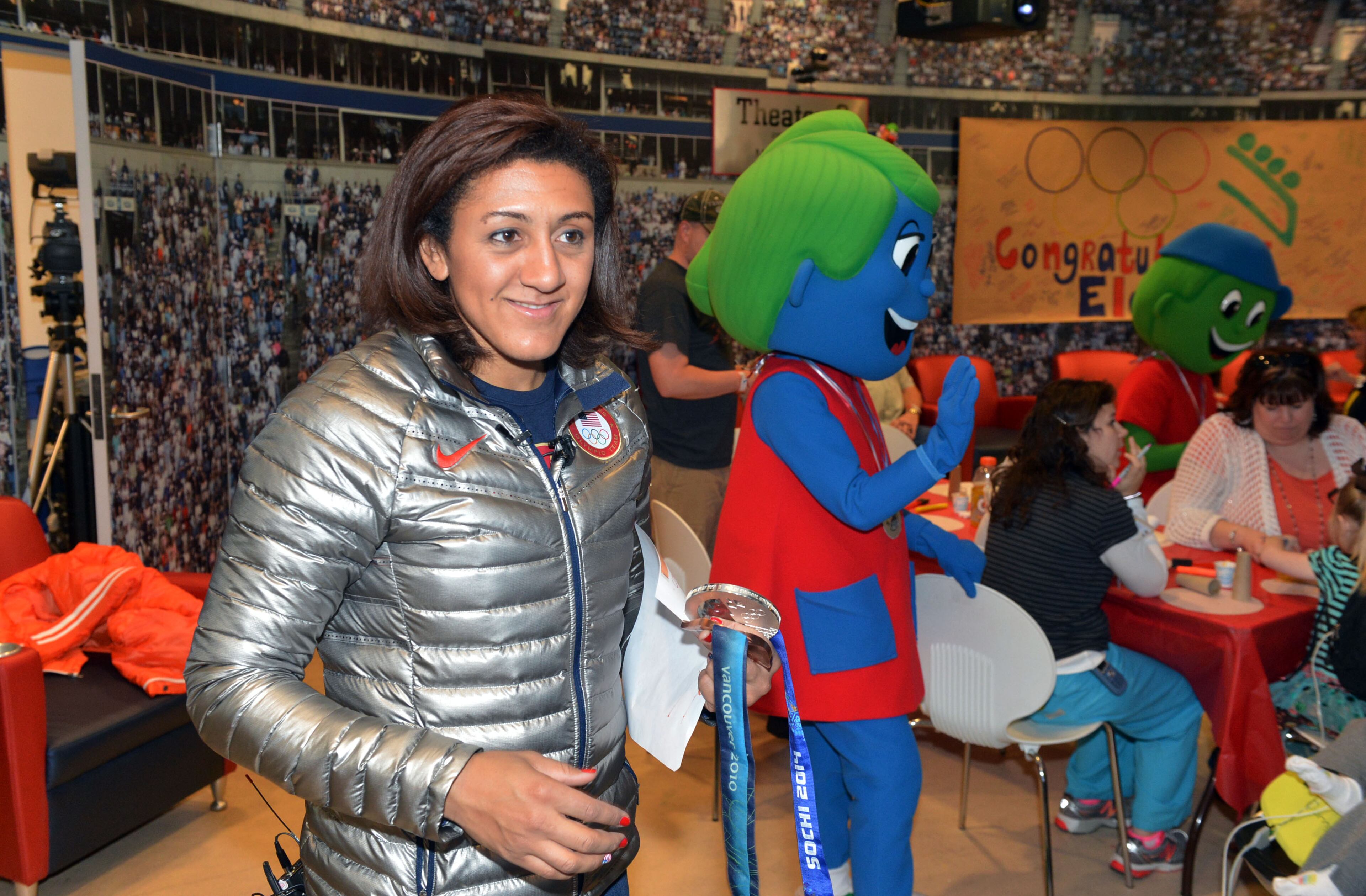 Douglasville-native Elana Meyers visits with patients in The Zone at Children's Healthcare of Atlanta at Scottish Rite. Meyers finished second in the bobsled competition in Sochi, Russia on Feb. 19, becoming the first U.S. women's bobsledder to win multiple Olympic medals. KENT D. JOHNSON / KDJOHNSON@AJC.COM