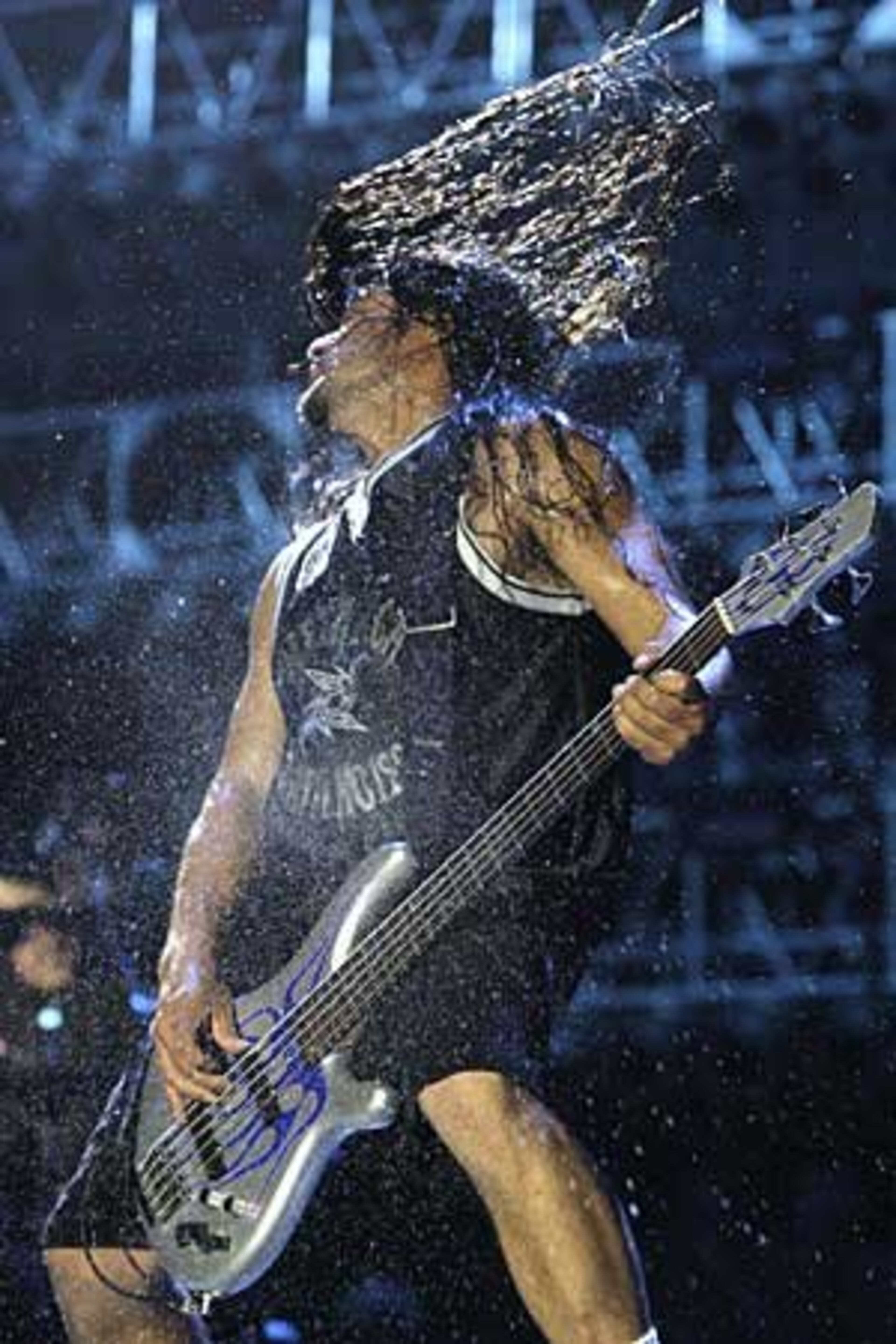 Metallica bass guitarist Robert Trujillo performs at the Bonnaroo music festival.