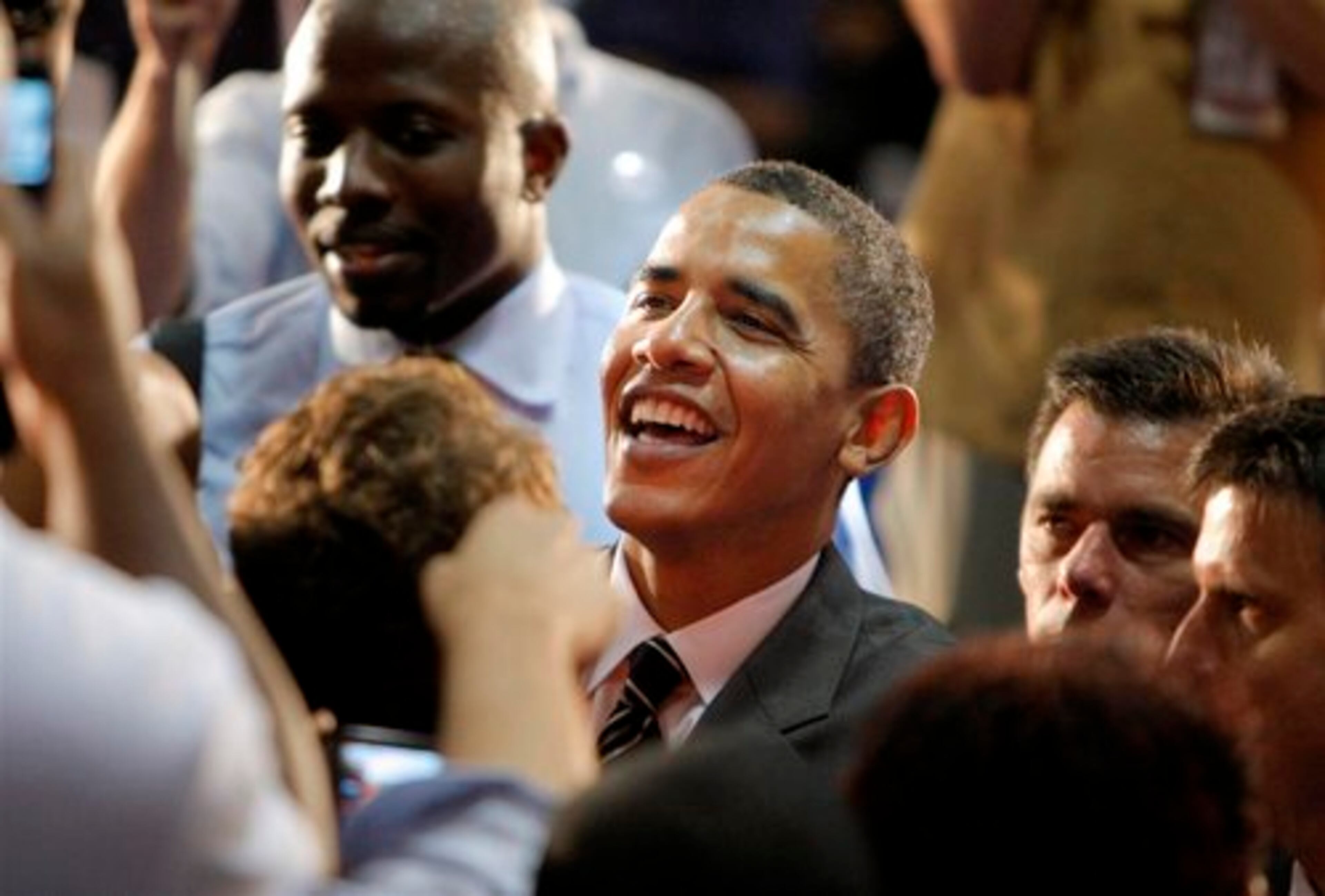 Democratic presidential candidate, Sen. Barack Obama, greets supporters after a town hall-style meeting in Powder Springs.