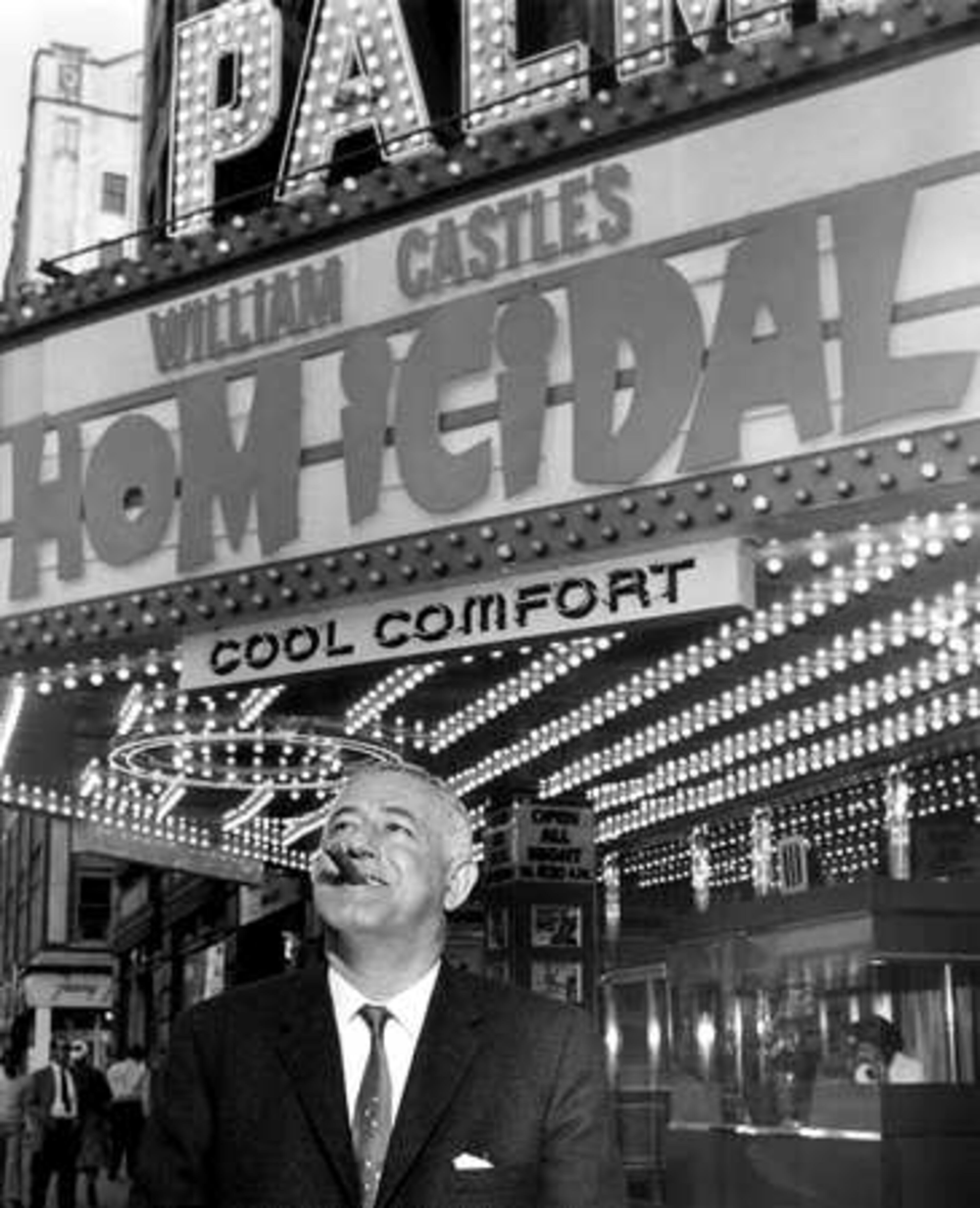 "SPINE TINGLER! THE WILLIAM CASTLE STORY." Illusion-O. Percepto. These were the visual gimmicks from 1950s and early 1960s horror kitschmeister William Castle (above) and explored thoroughly in this new, entertaining documentary. 3 p.m. Sunday and 9:45 p.m. April 17.