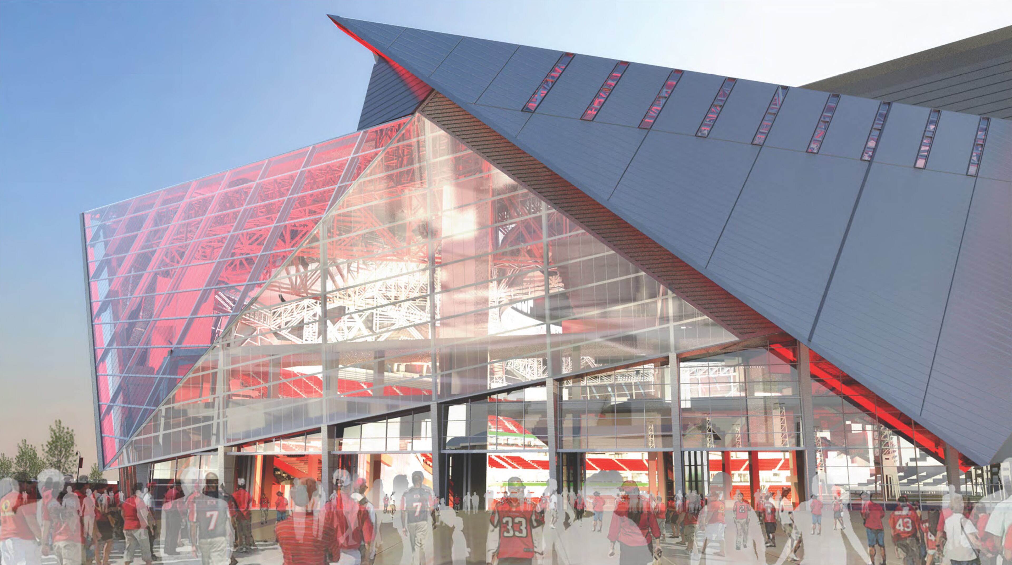 In renderings released in July 2014 of the new Falcons stadium there are glimpses of the fan experience from the entry plazas.