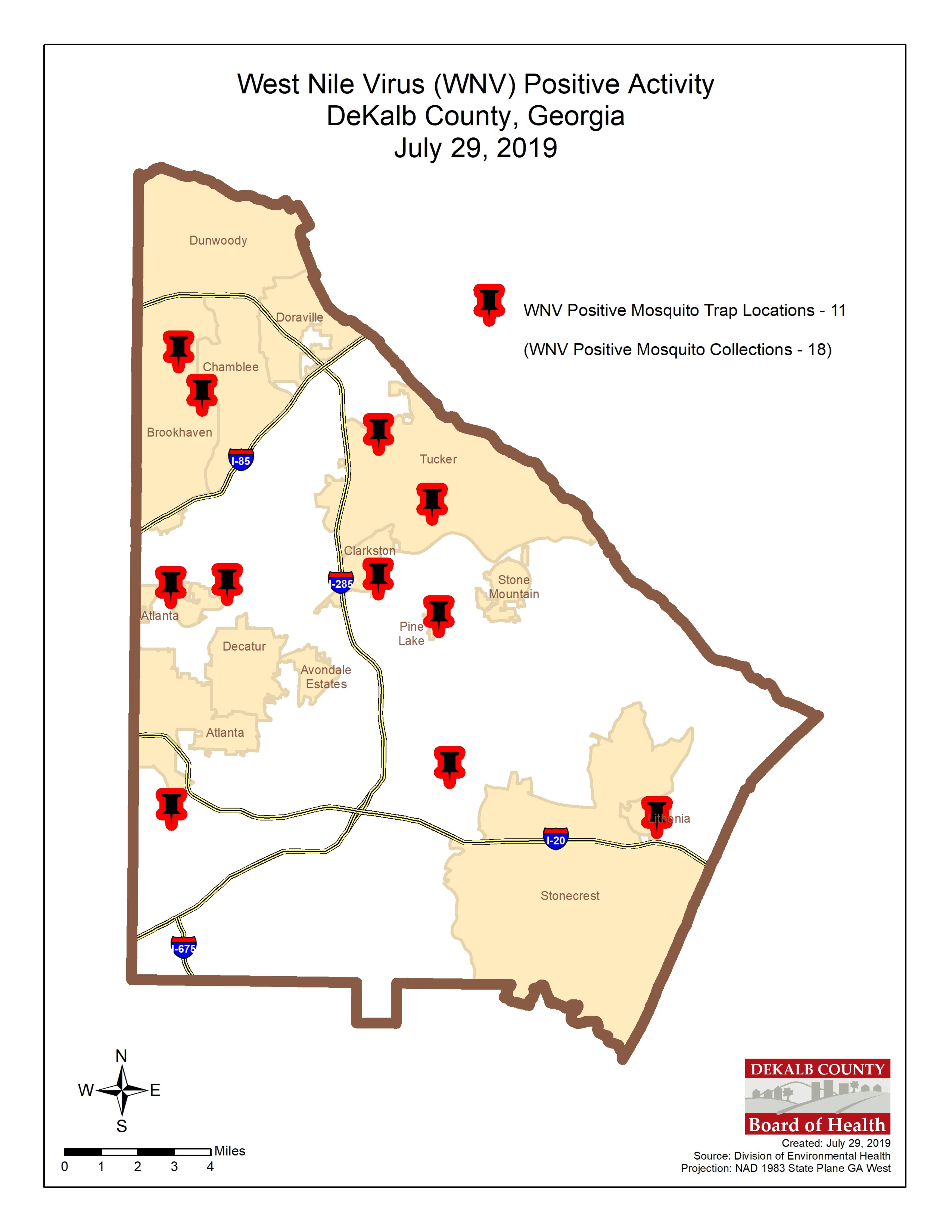 This map shows where mosquitoes tested positive for the virus.