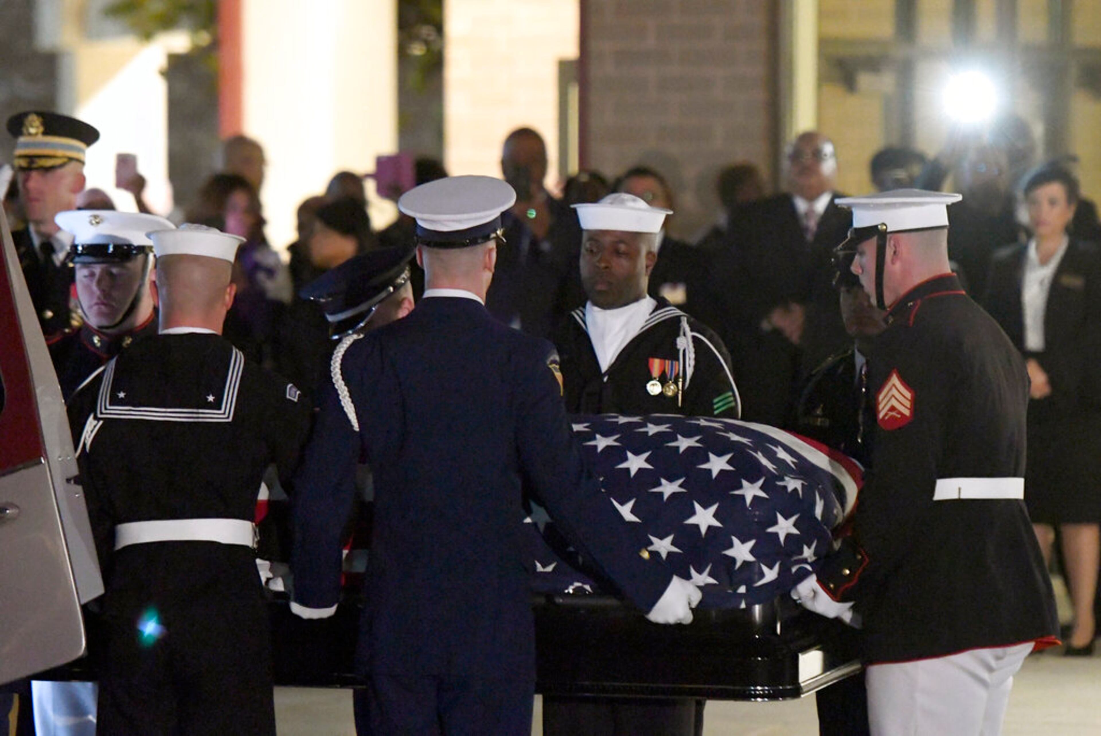Pallbearers lift the casket of U.S. Rep. Elijah Cummings before his funeral service at New Psalmist Baptist Church, Friday, Oct. 25, 2019, in Baltimore. The Maryland congressman and civil rights champion died Thursday, Oct. 17, at age 68 of complications from long-standing health issues. (AP Photo/Steve Ruark)