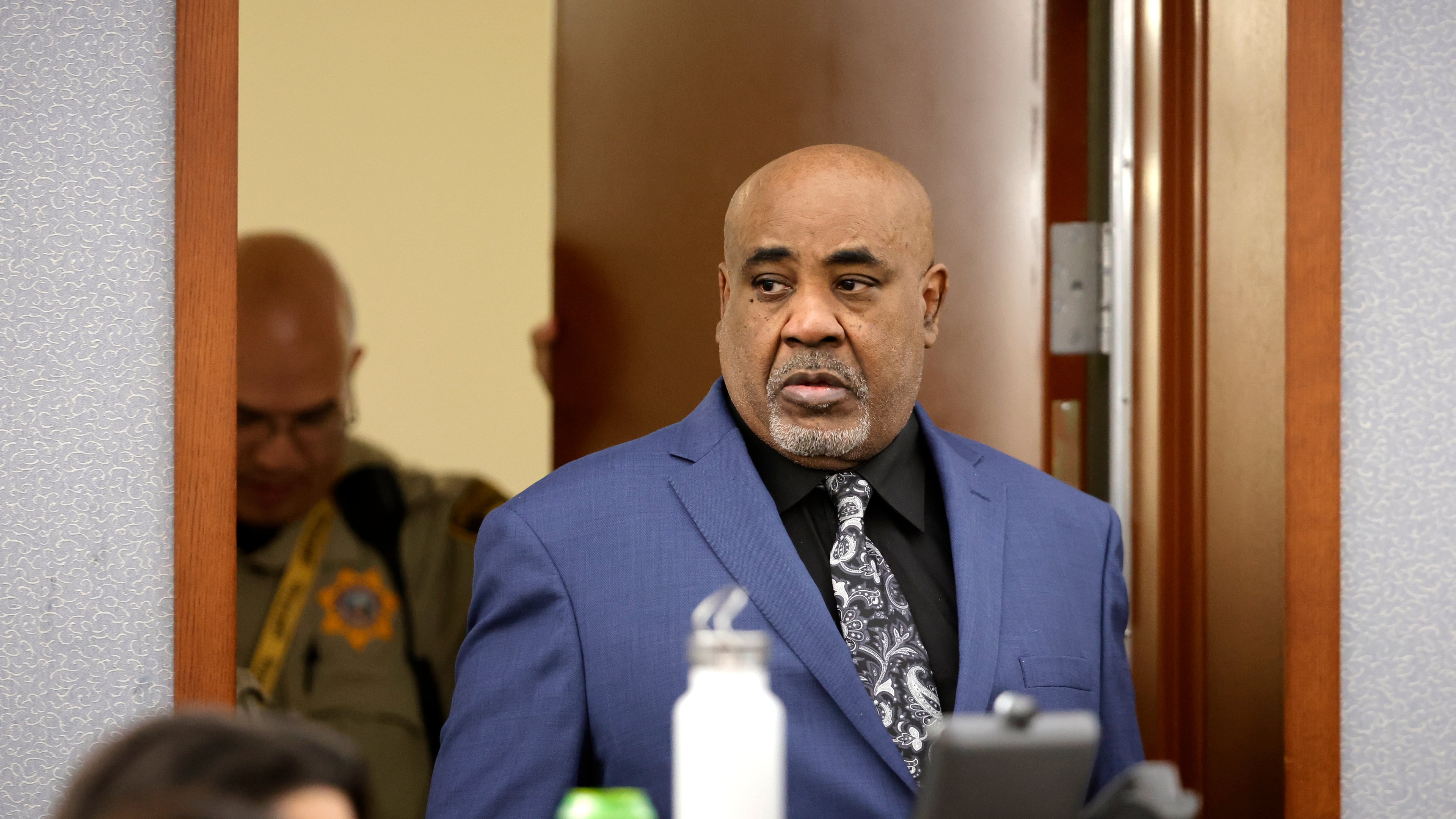 Duane Davis enters the courtoom during his trial, related to the 1996 killing of rapper Tupac Shakur, in Clark County District Court at the Regional Justice Center in Las Vegas on Thursday, Aug. 27, 2026. (Steve Marcus/Las Vegas Sun via AP, Pool)
