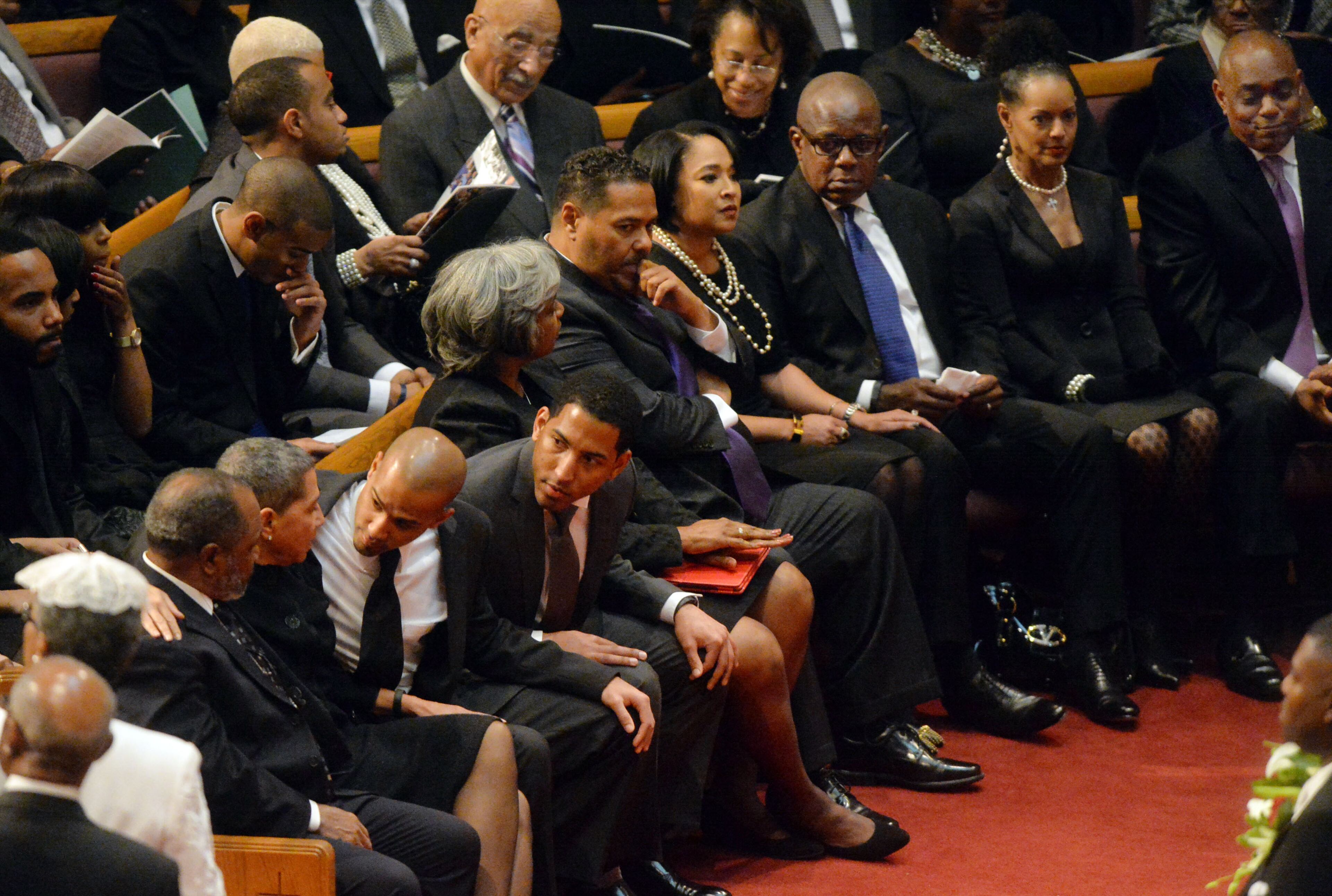 Family members including wife, Sylvia Russell, sons, Michael Russell, H. Jerome Russell Jr, and daughter, Donata Russell Major, are shown during the funeral for Atlanta builder and civil rights leader Herman J. Russell, at Saint Philip AME Church, Saturday, Nov. 22, 2014. Russell, whose construction business helped shape Atlanta’s skyline, died Nov. 15 at the age of 83. KENT D. JOHNSON/KDJOHNSON@AJC.COM