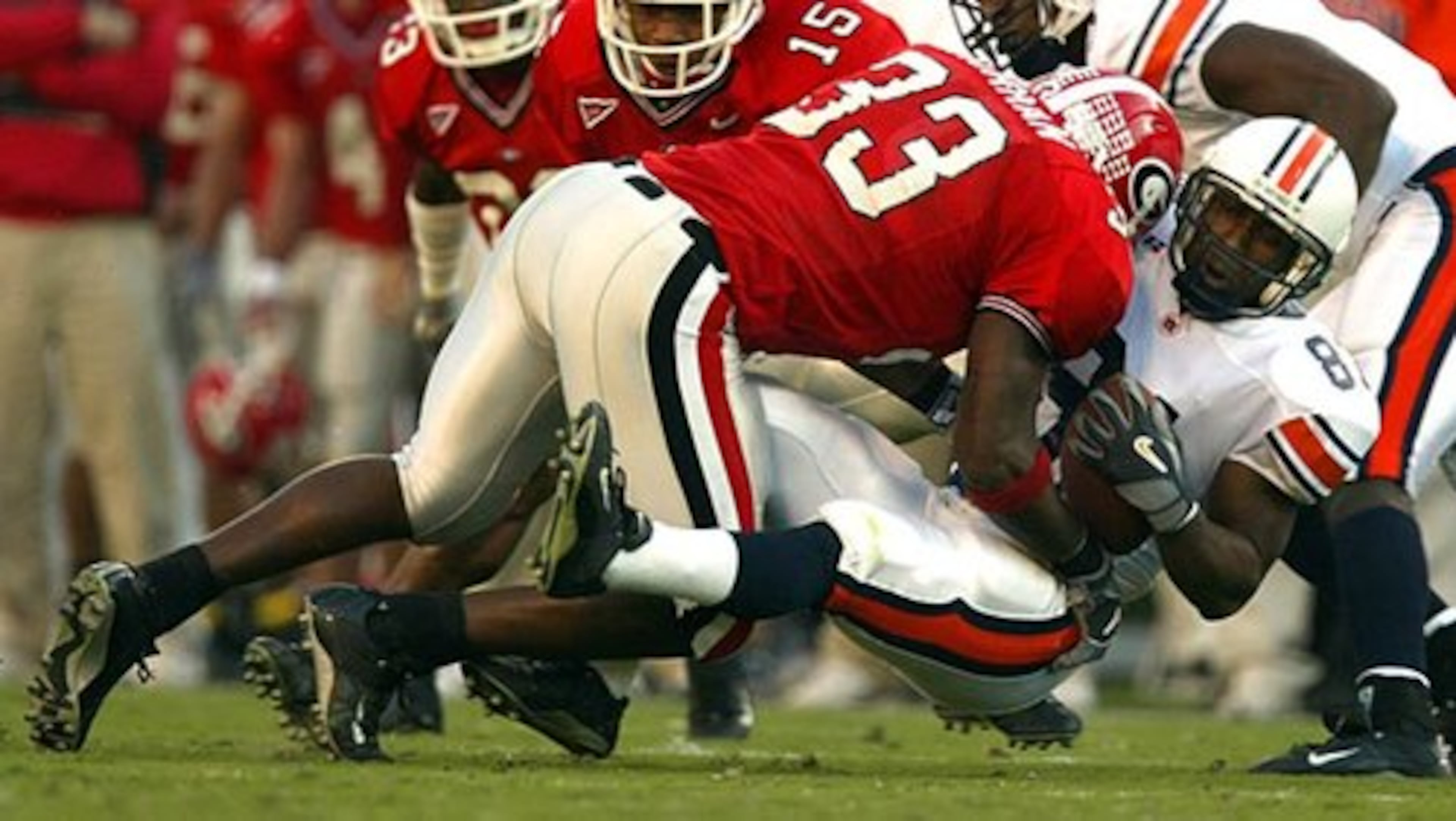 2003: Finishing his first season at Georgia with 111 tackles and 5 1/2 sacks, Thurman (33) led the Bulldogs that season with 17 1/2 tackles for a loss on the way to being named All-SEC. Before the start of the '03 season, however, Thurman was arrested in Athens on multiple traffic and alcohol charges but wasn't suspended.
