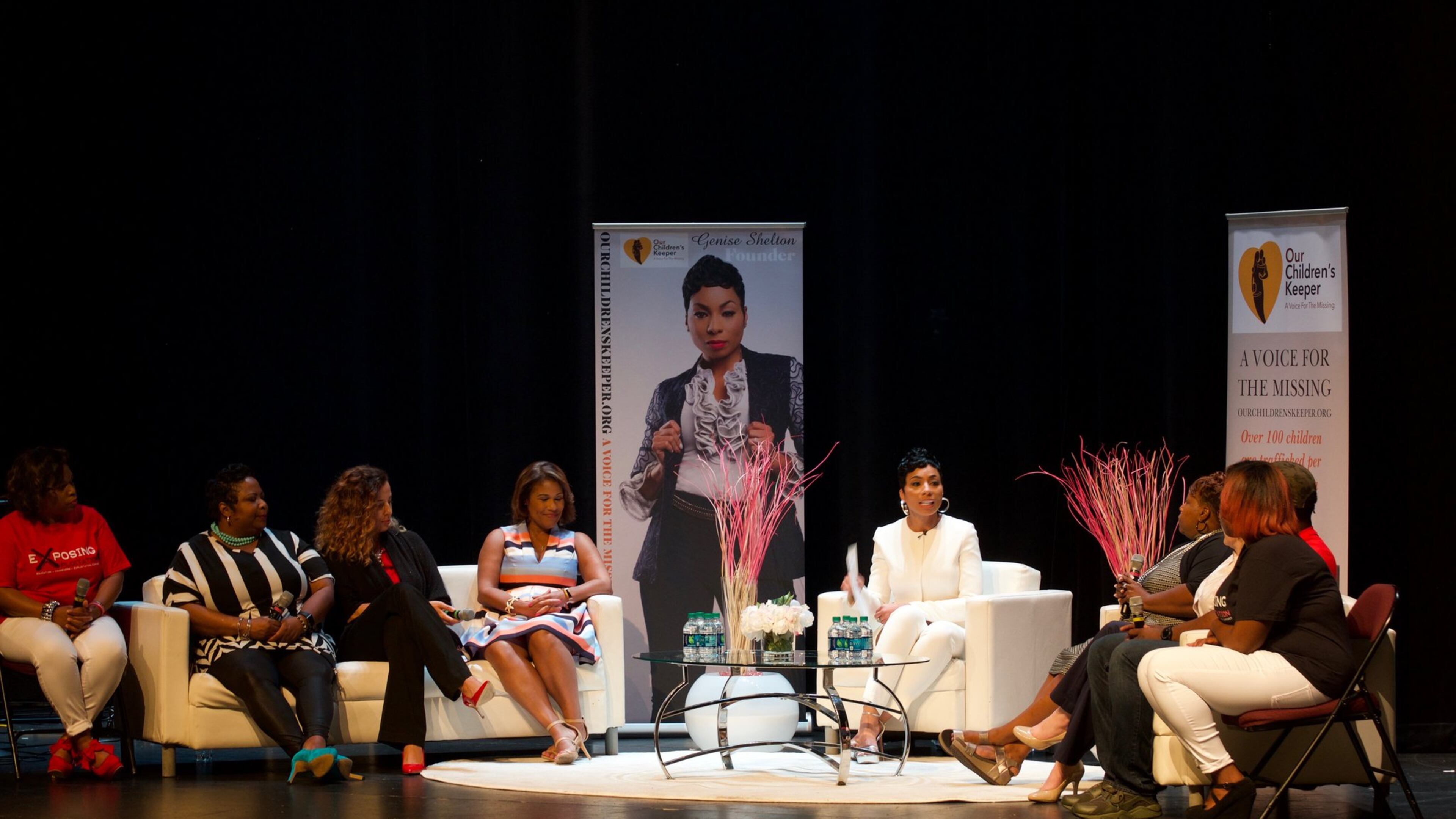 Genise Shelton (center) leads a discussion about human trafficking during a 5K & Family Fun Day event sponsored by Our Children’s Keeper. Shelton founded OCK after learning black teens were going missing with little media attention. CONTRIBUTED