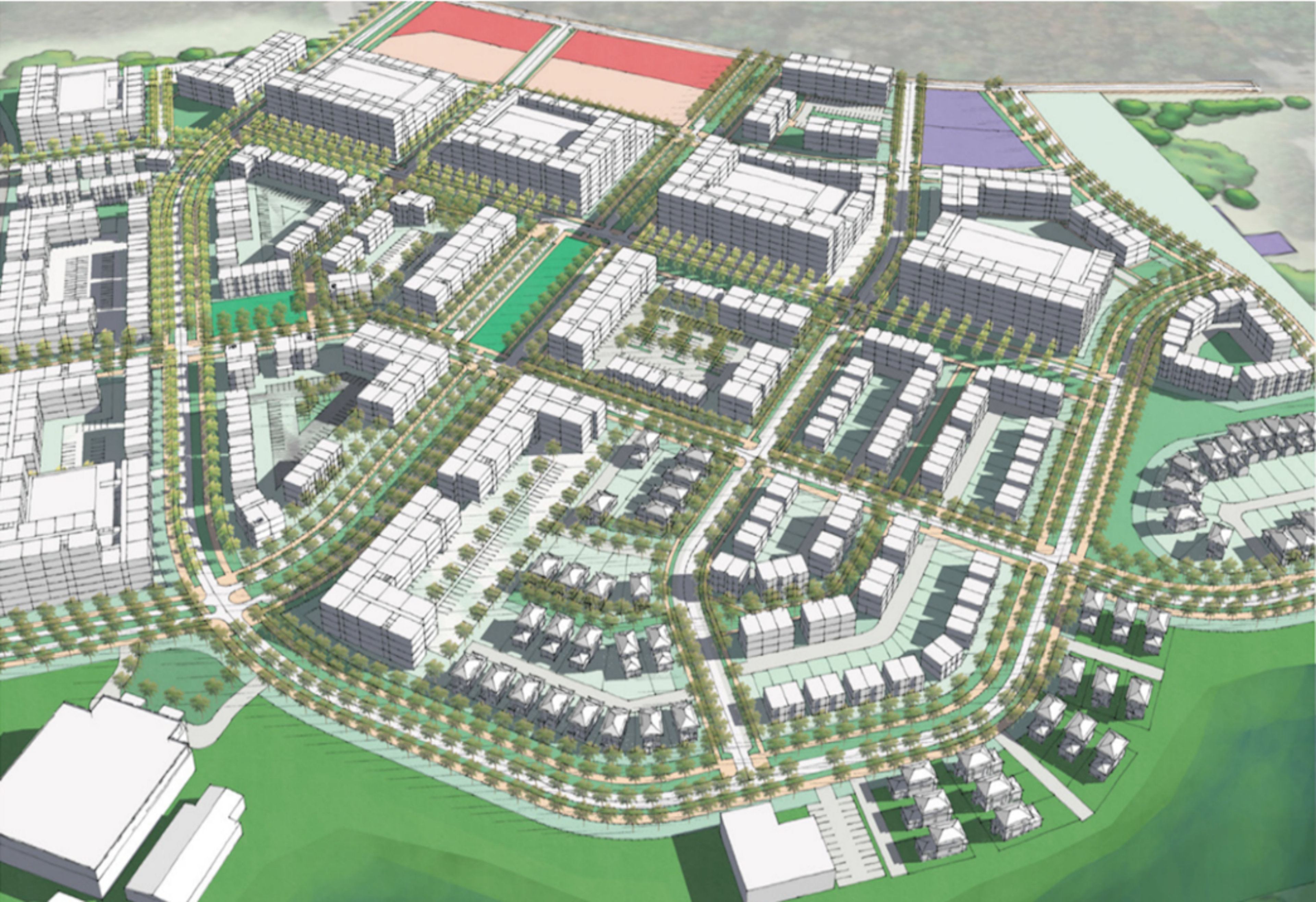 A preliminary rendering of a redevelopment proposal for the former Bowen Homes public housing site. (Courtesy of Atlanta Housing Authority)
