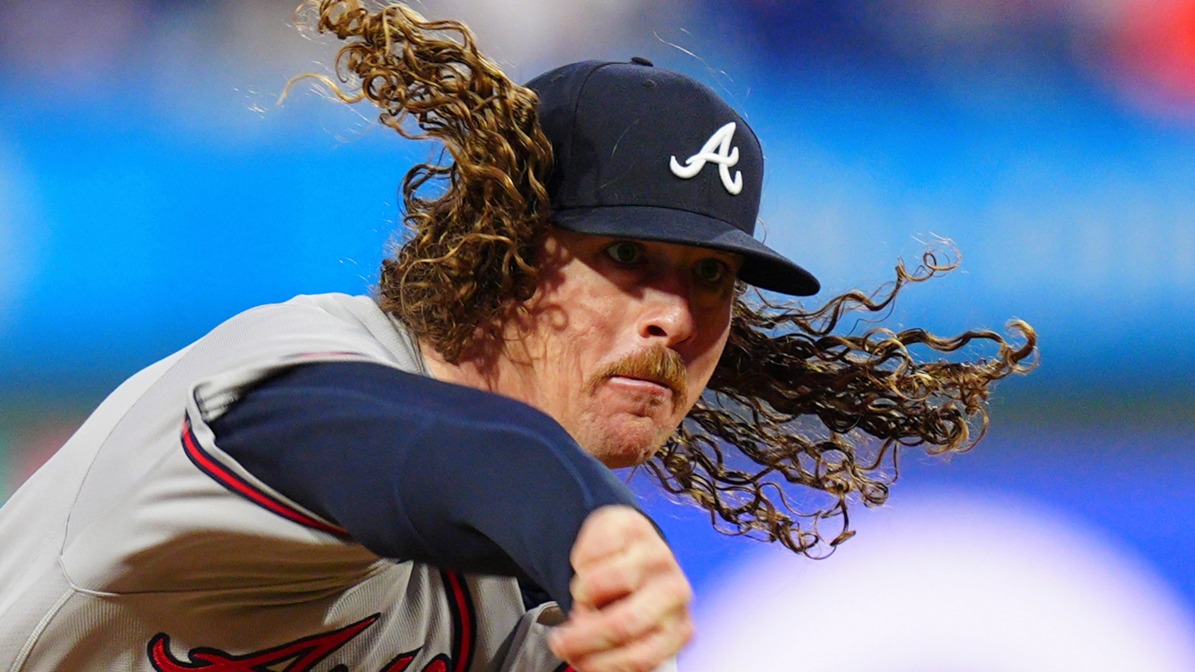 Atlanta Braves pitcher Grant Holmes throws during the first inning of a baseball game against the Philadelphia Phillies, Sunday, April 19, 2026, in Philadelphia. (AP Photo/Derik Hamilton)