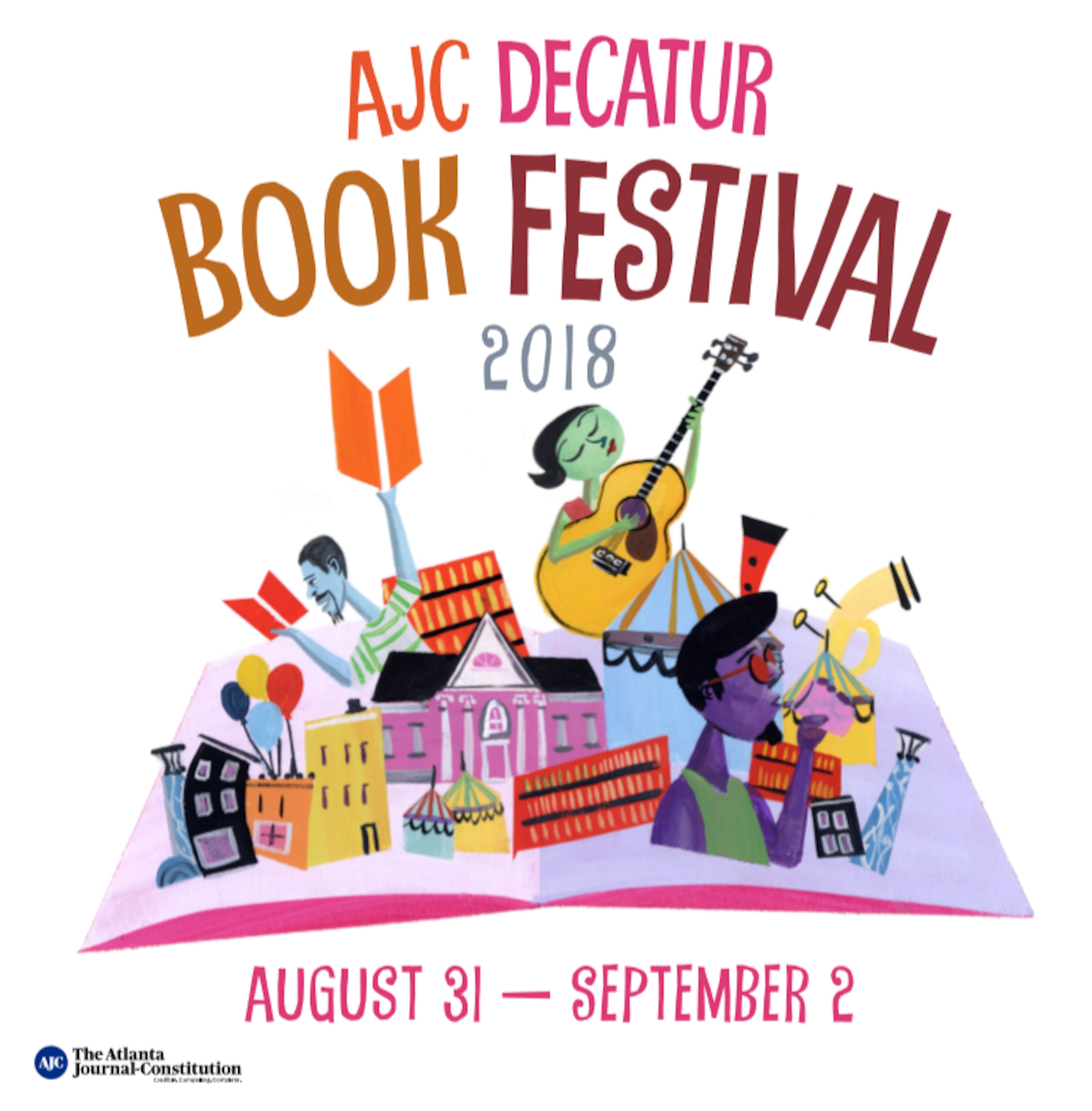 The cover of the AJC Decatur Book Festival 2018 Guide features the official poster. The poster is the work of R. Gregory Christie, an award-winning Decatur, Ga.-based illustrator.