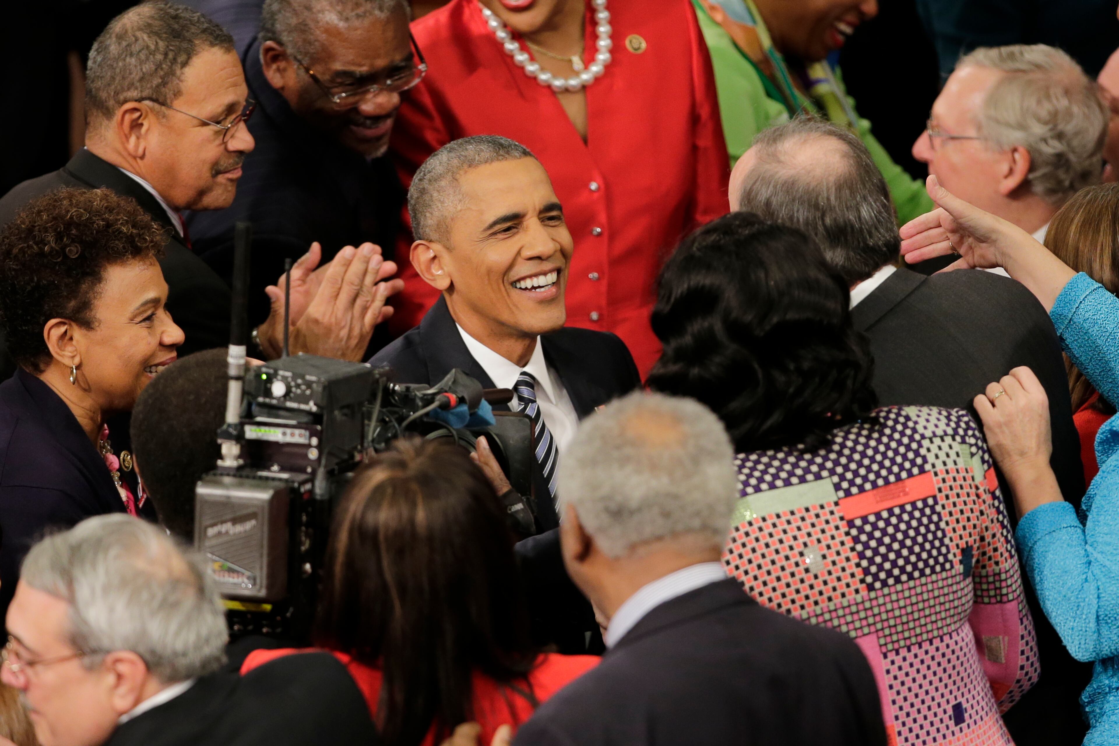 President Barack Obama arrives on Capitol Hill in Washington, Tuesday, Jan. 12, 2016, to give his State of the Union address before a joint session of Congress. (AP Photo/J. Scott Applewhite)