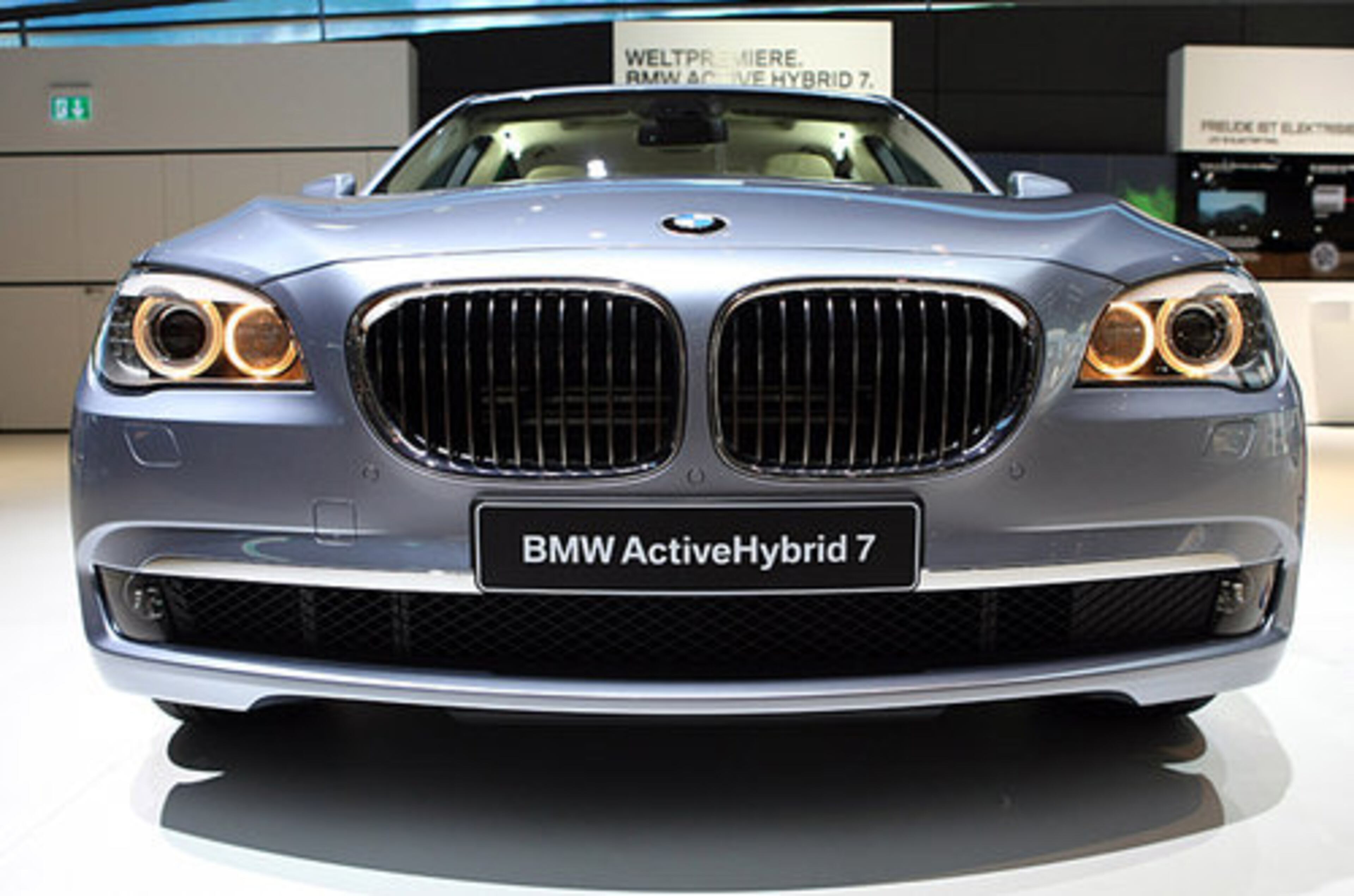 A BMW ActiveHybrid 7 automobile sits on display prior to the opening.