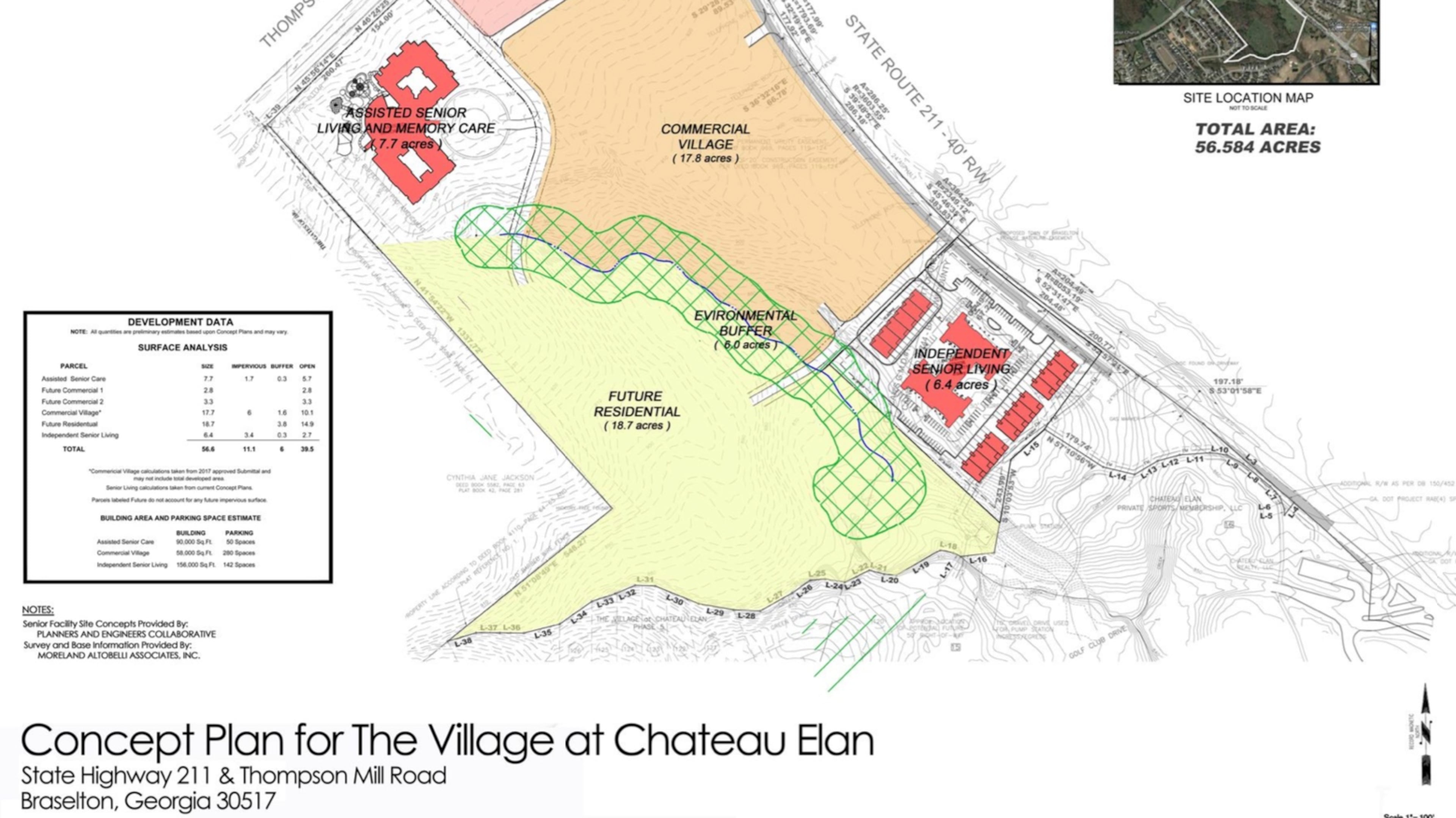 Fountainhead Residential Development, LLC would like to amend the existing 56.6 acre development at the corner of Thompson Mill Road and Ga. 211 to add senior independent living, senior assisted living, and senior memory care facilities. (Courtesy Town of Braselton)