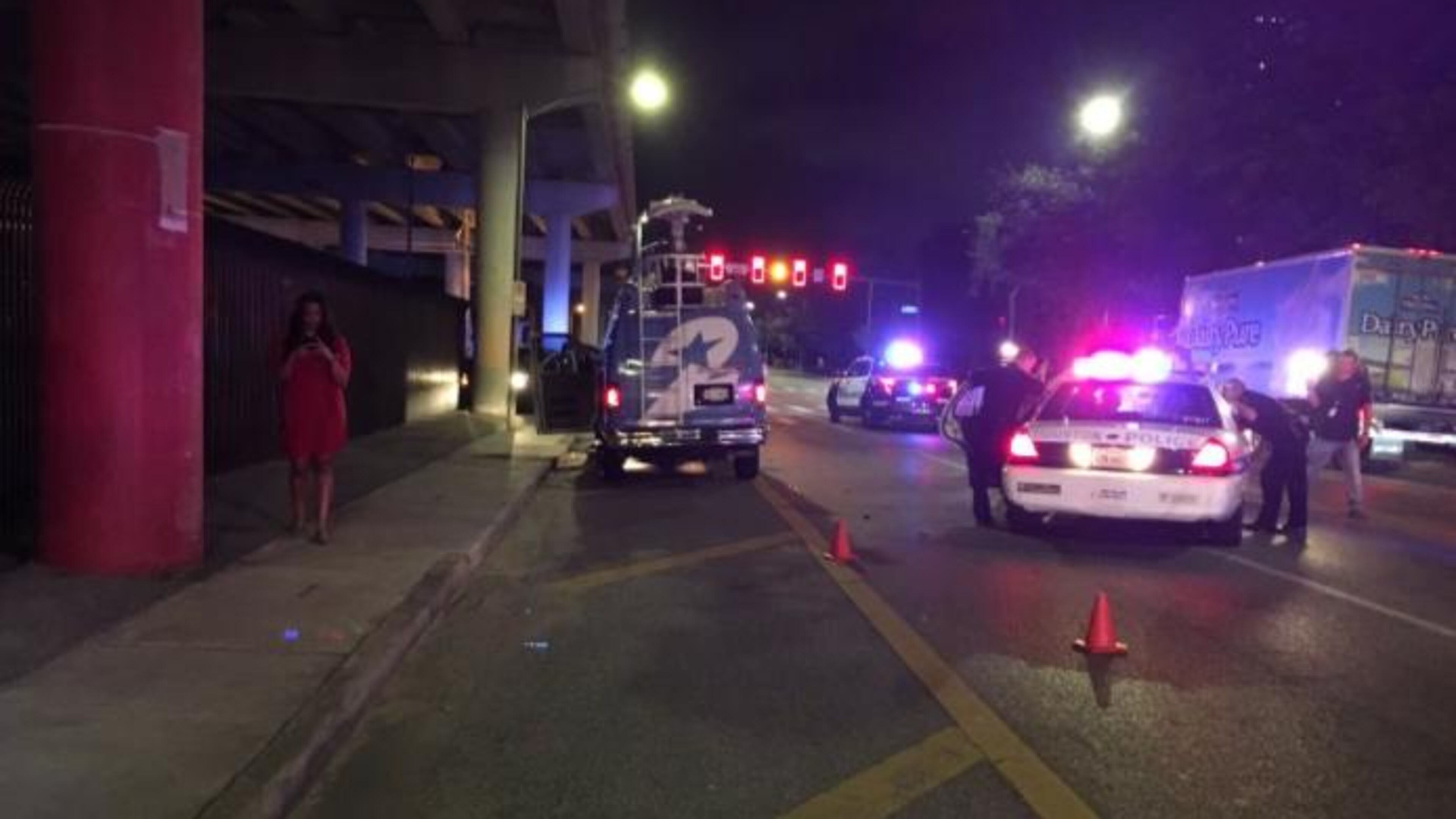 A man attempted to hijack a Houston news station's van and later stole a police cruiser.