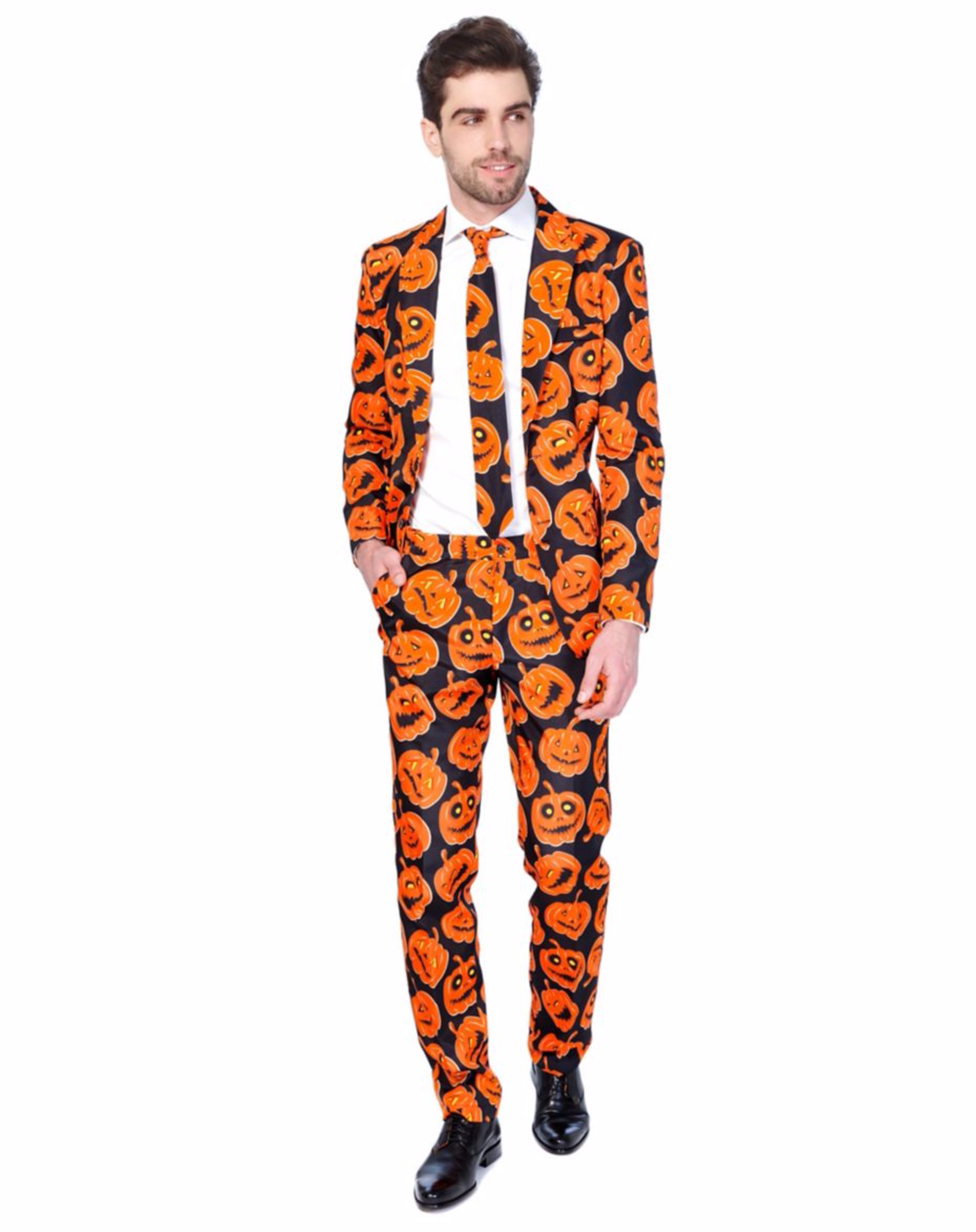 You can be David S. Pumpkins, any questions? All you need is a suit covered in jack-o-lanterns. $59.99.