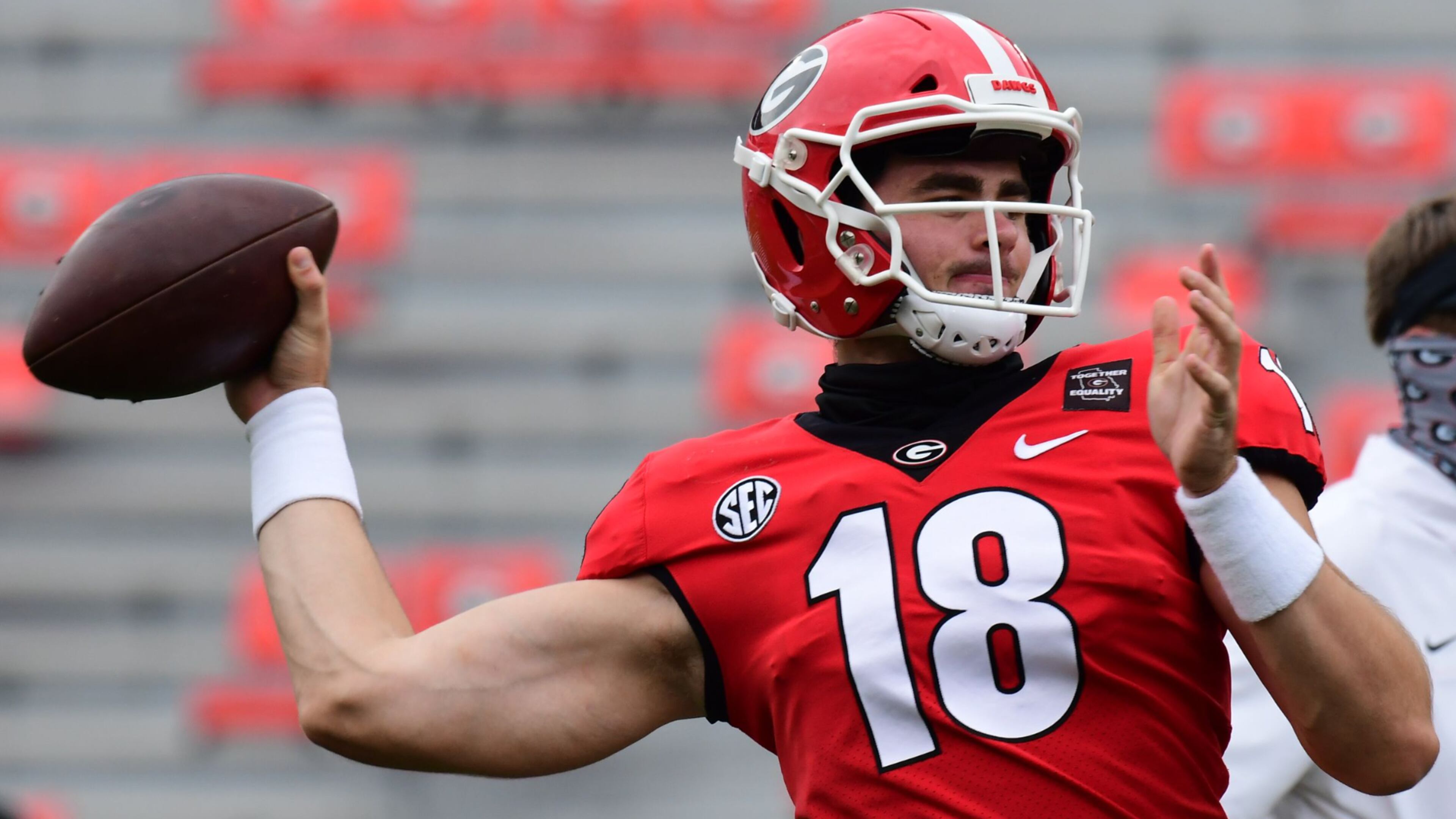 Georgia quarterback JT Daniels (18) during the Bulldogs' game with Tennessee in Athens, Ga., on Saturday, Oct. 10, 2020. (Photo by Perry McIntyre)