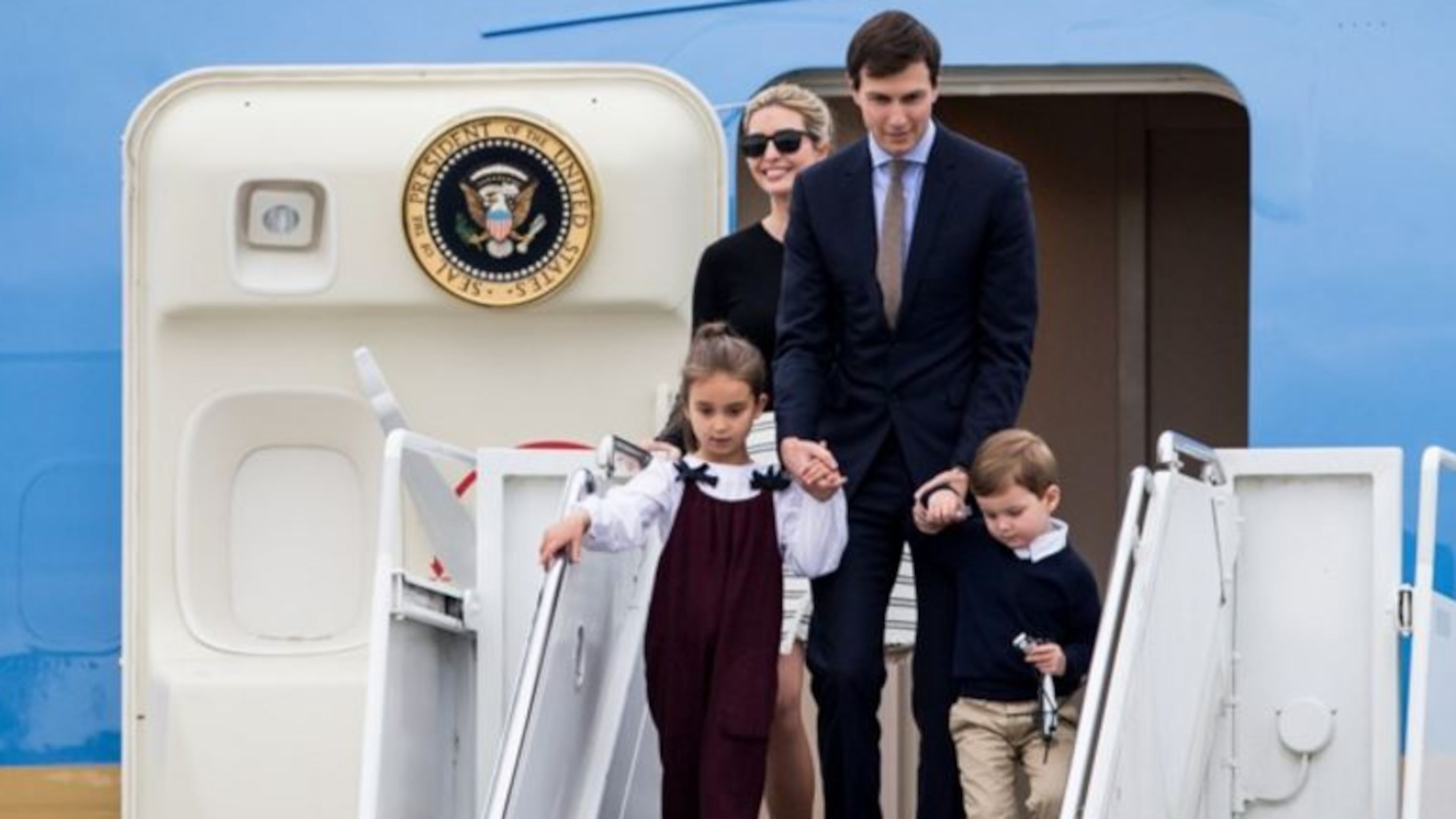 Ivanka Trump, along with her husband Jared Kushner, disembark Air Force One with their children at the Palm Beach International Airport in West Palm Beach, Fla., on Friday, March 3, 2017. (Michael Ares / The Palm Beach Post)