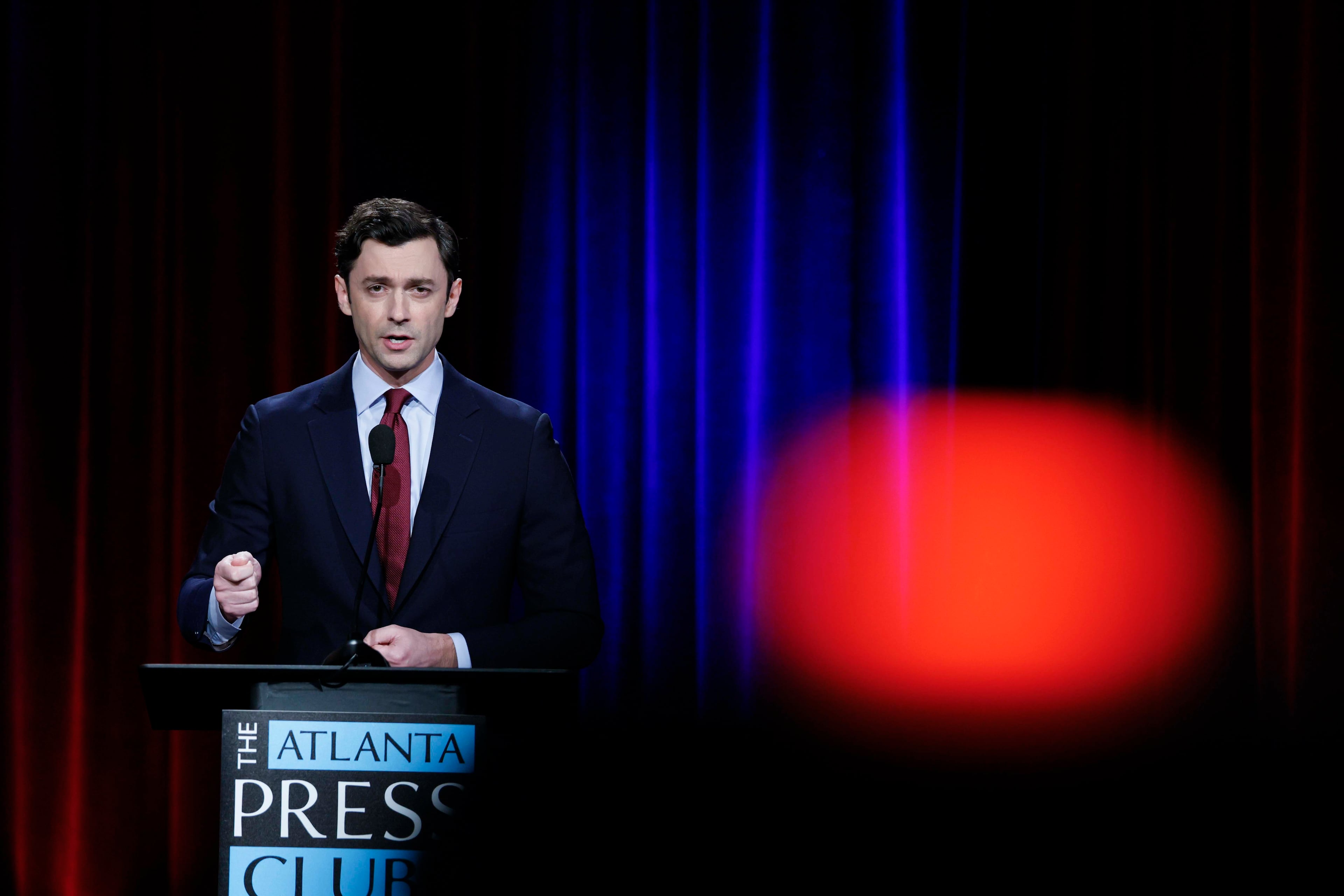 Democratic U.S. Sen. Jon Ossoff speaks during the Senate debate Tuesday night. (Miguel Martinez/AJC)
