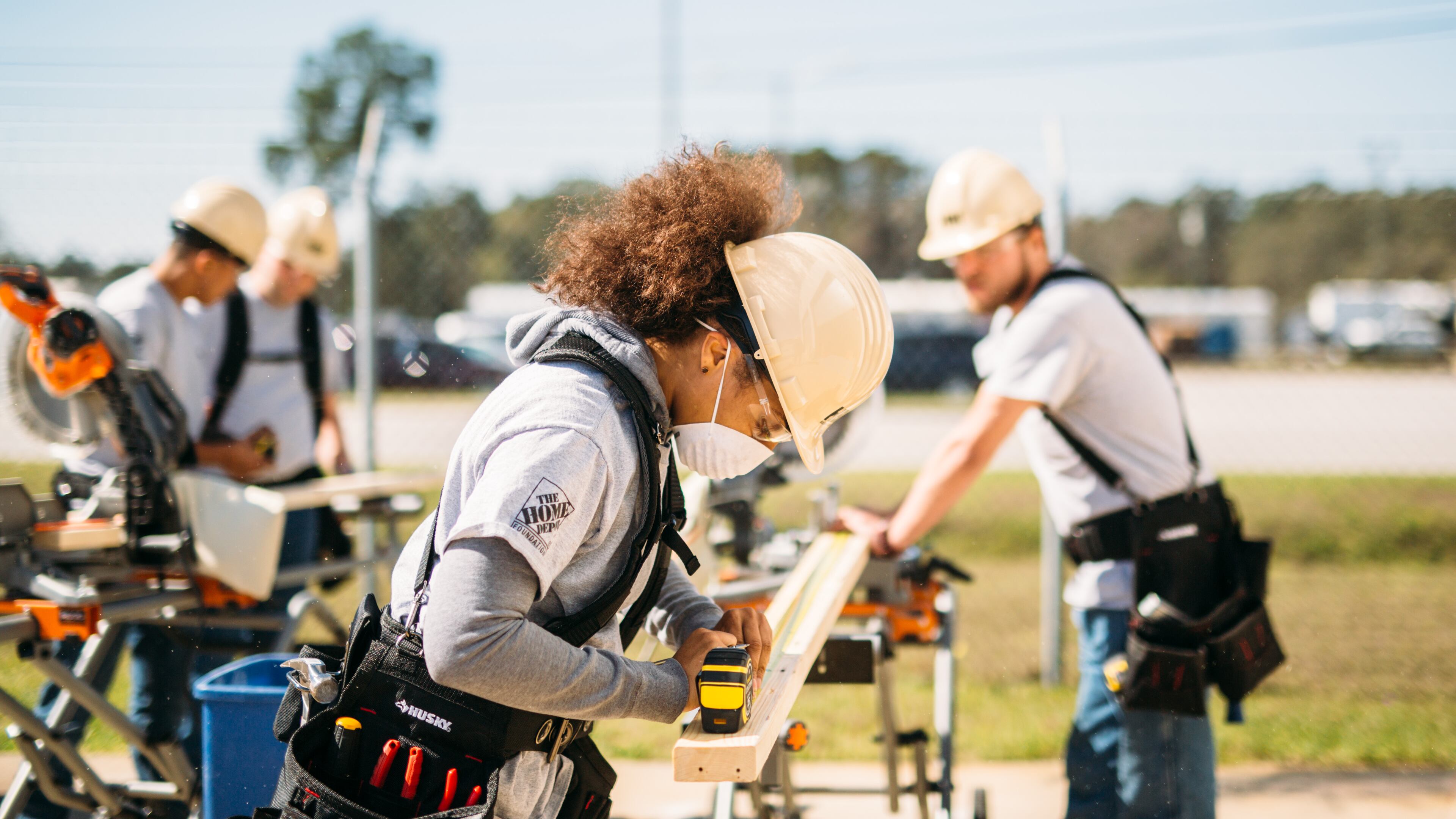 A young woman participating in Home Depot's trades training program supporting military members who are leaving the service. courtesy of the Home Depot Foundation.