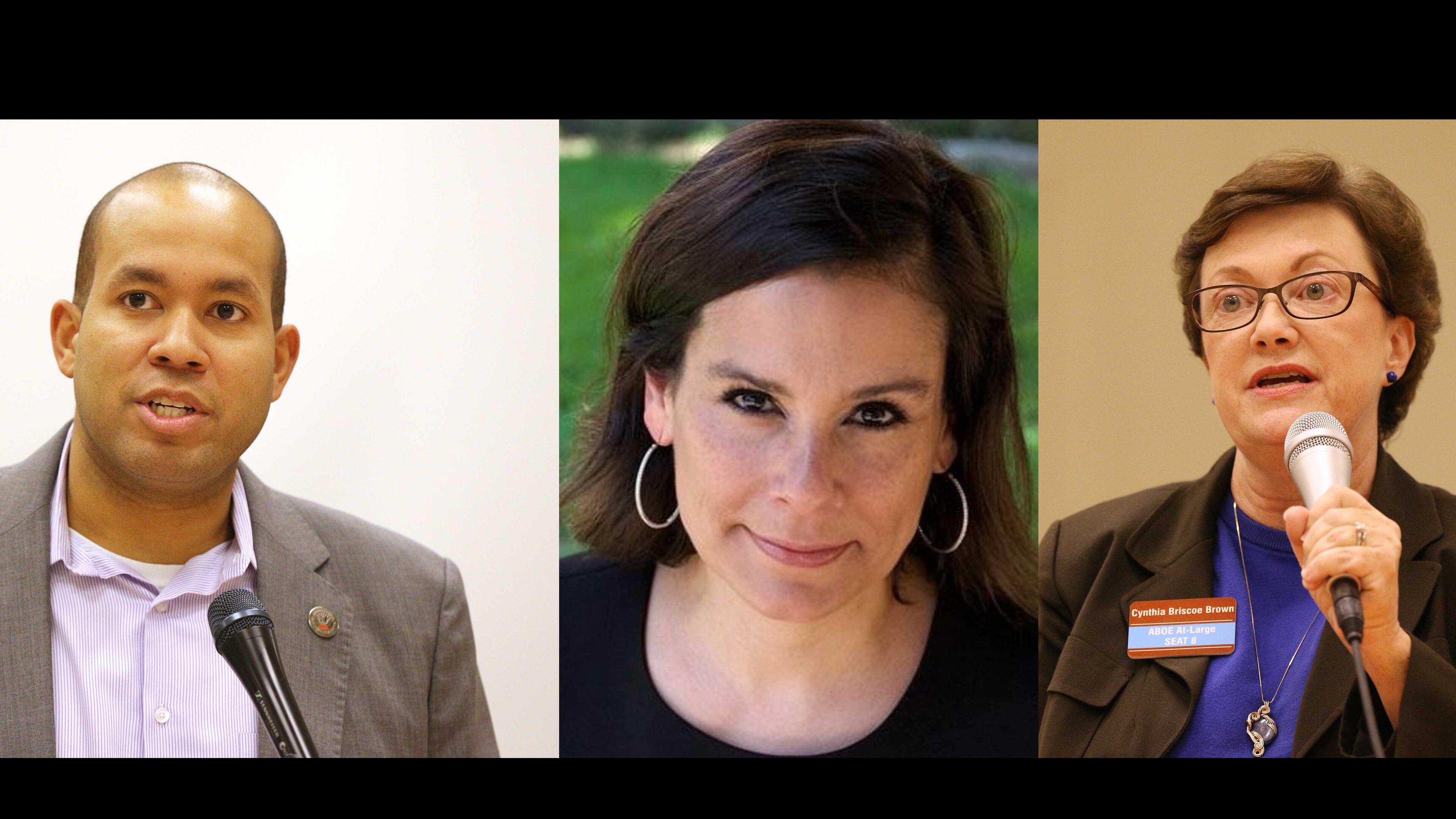 Atlanta school board Chairman Jason Esteves, left, and board members Michelle Olympiadis and Cynthia Briscoe Brown will travel this week to Denver to research how its public school system has worked to improve schools.