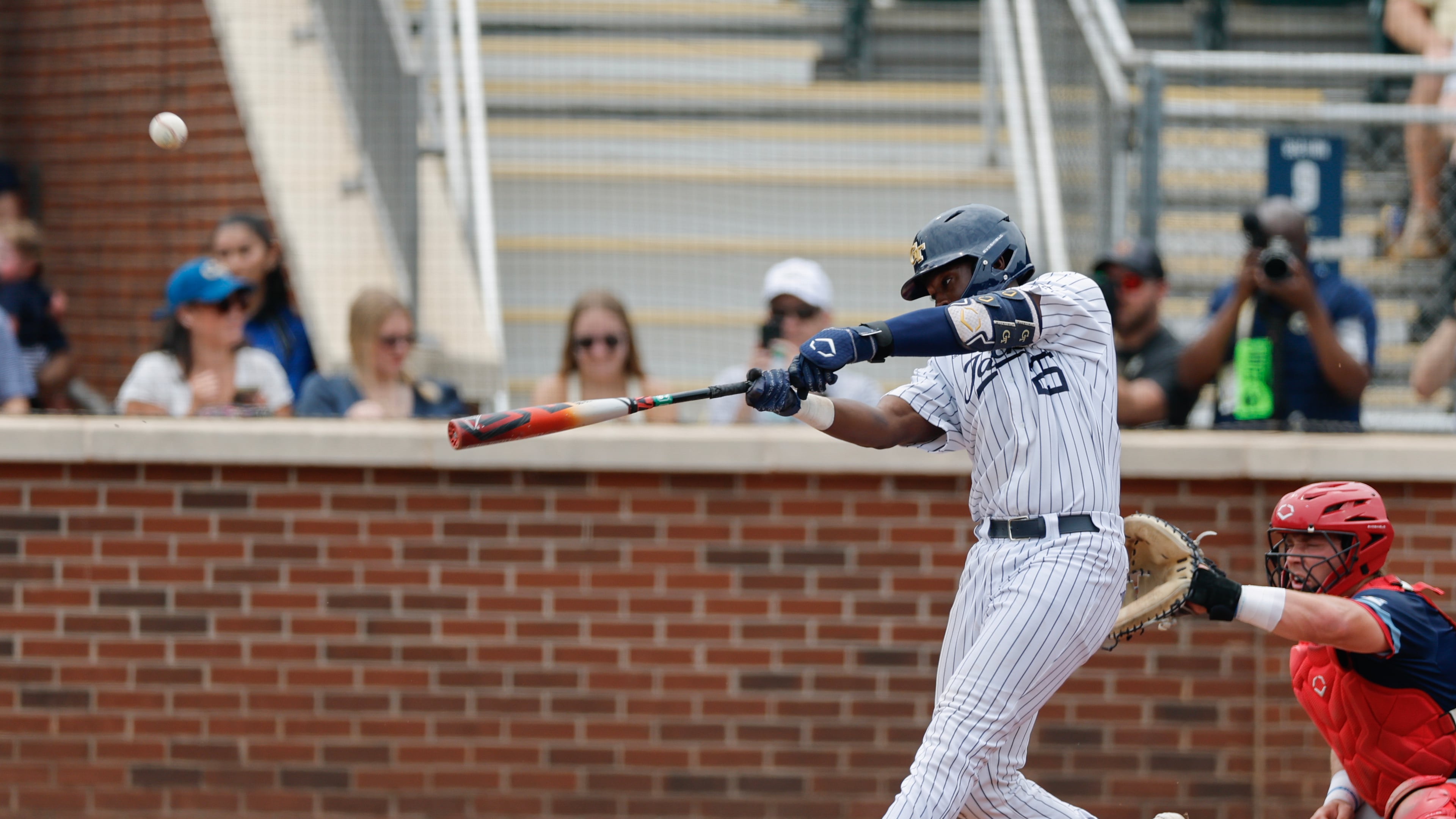 Georgia Tech's Vahn Lackey - pictured in a game against Illinois Chicago on May 29, 2026 - hit another tape-measure home run to lead the Yellow Jackets to the Atlanta Regional final. (Erik S. Lesser for the AJC)