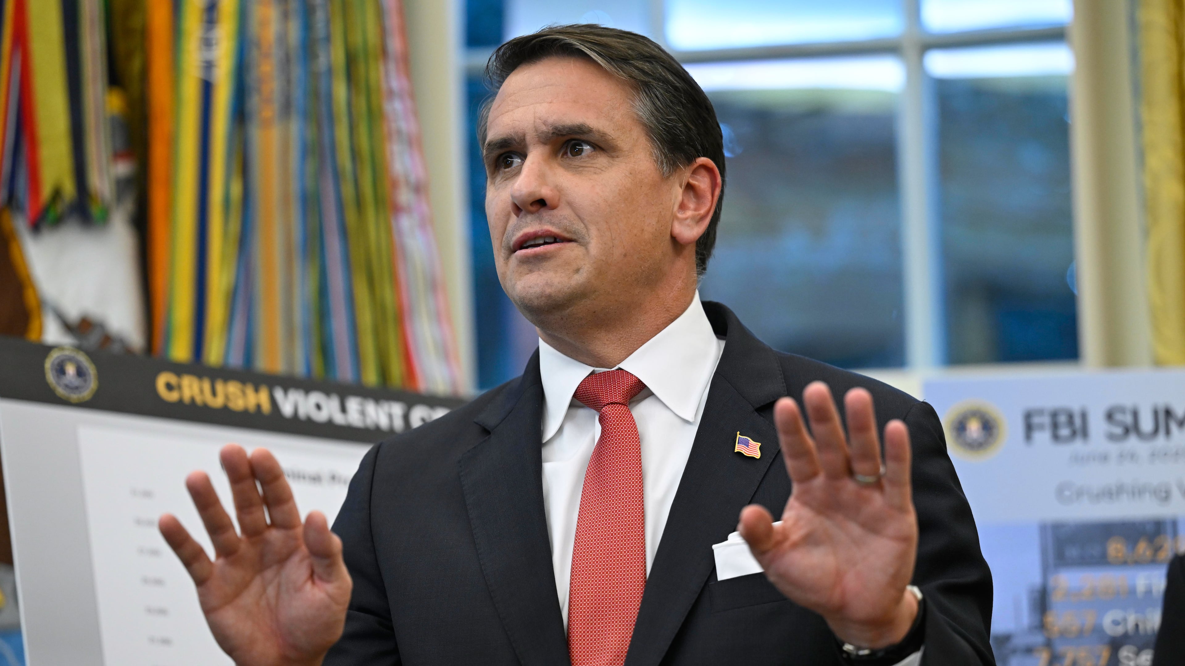 FILE - Deputy Attorney General Todd Blanche speaks during an event with President Donald Trump in the Oval Office at the White House, Oct. 15, 2025, in Washington. (AP Photo/John McDonnell, file)