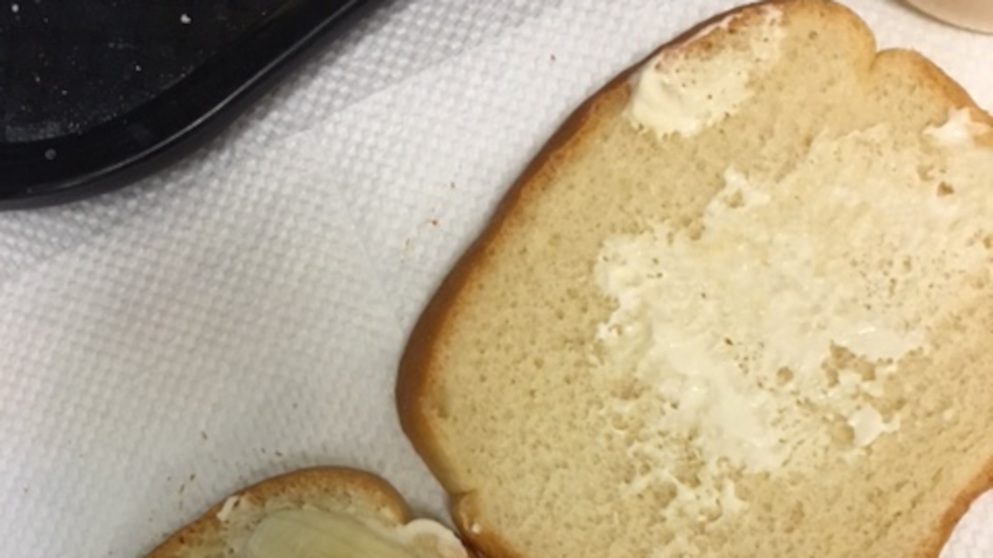 Making our banana and mayo sandwiches.