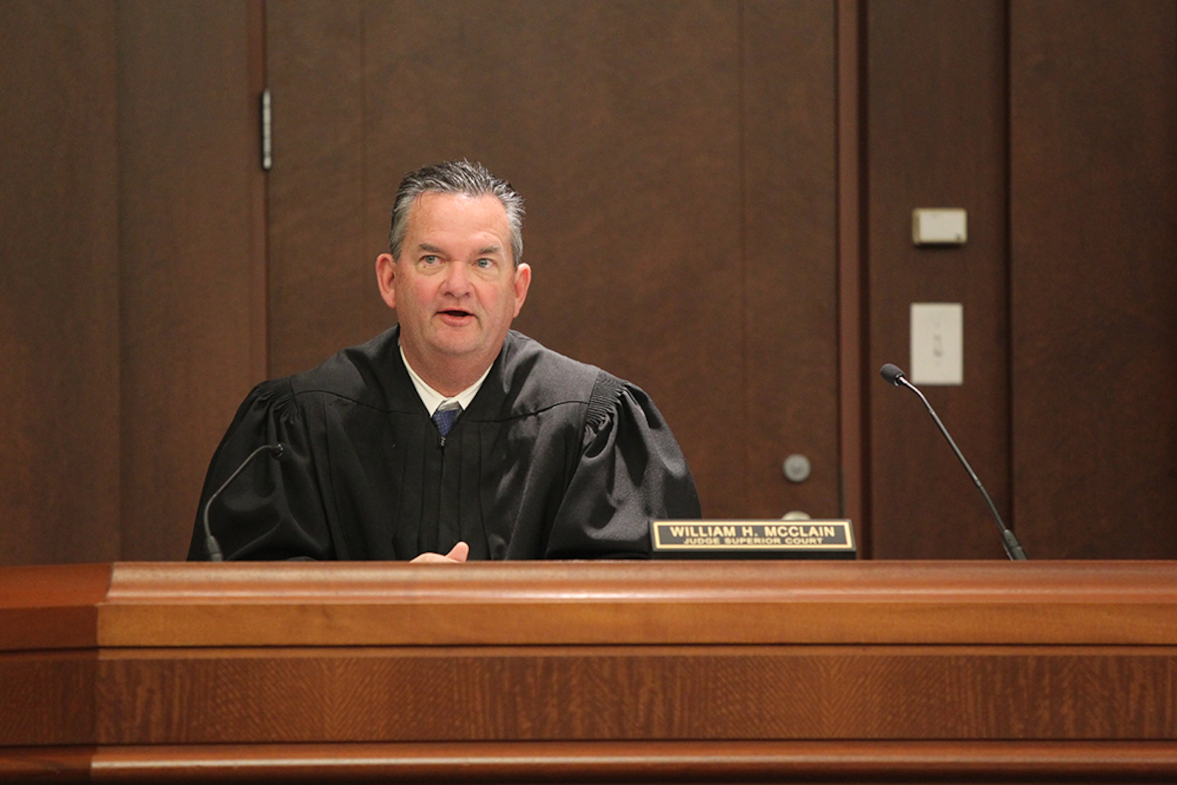 Superior Court Judge William McClain announces the final sentences for Jose Torres and Kayla Norton at the Douglas County Courthouse in Douglasville, Georgia, on Monday, February 27, 2017. After hearing those speaking on behalf of Torres and Kayla, over a year after the incident occurred, he sentenced Torres toe 20 years, 13 of which will be spent in prison, and Norton 15, six of which will be spent in prison. He noted how the crimes had been committed just a month after Dylann Roof committed a mass murder in Charleston, SC, and how "their actions were motivated by racial hatred." (HENRY TAYLOR / HENRY.TAYLOR@AJC.COM)