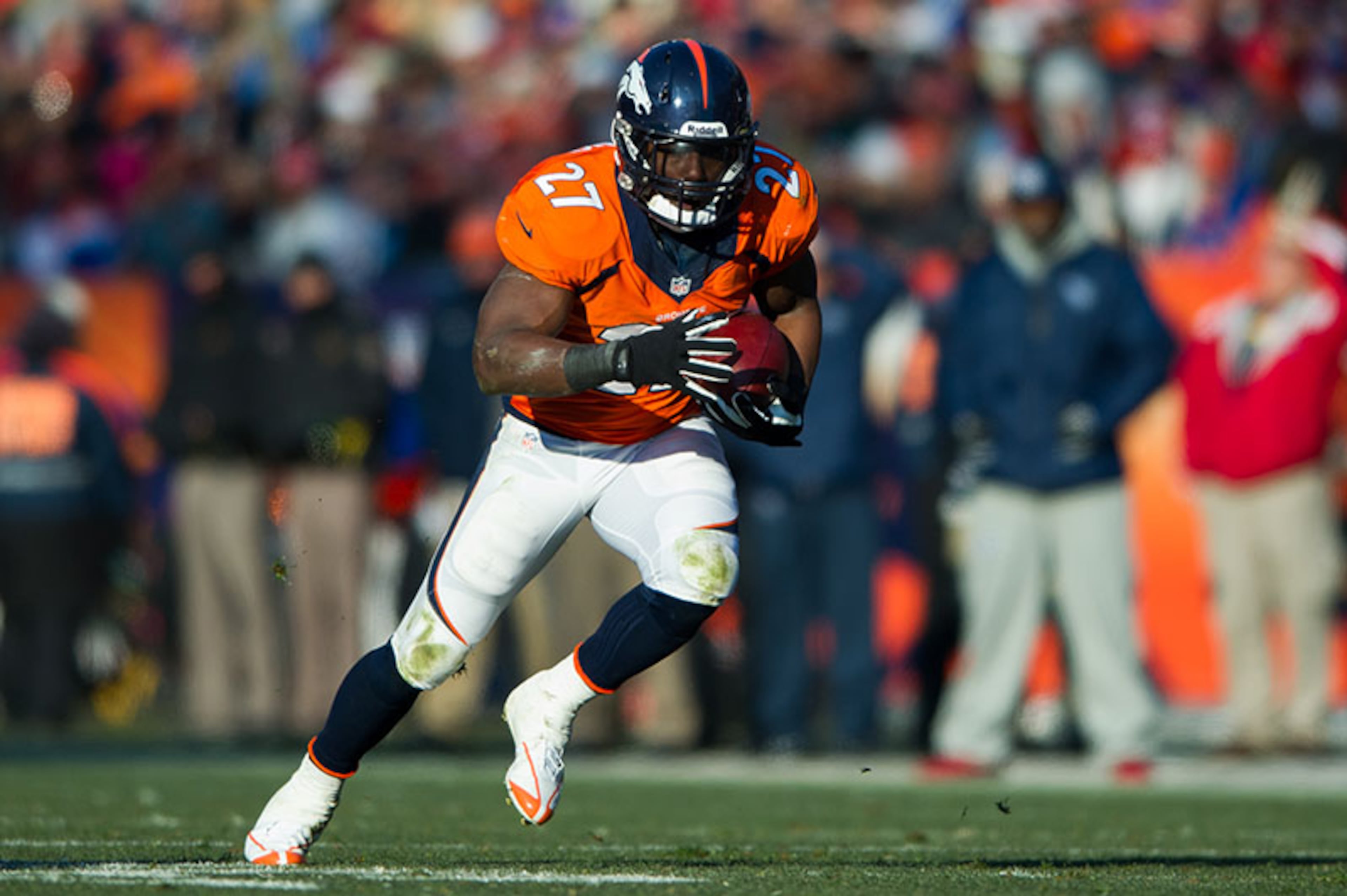 Knowshon Moreno, RB, Denver Broncos: In his fifth year with the Denver Broncos, Moreno has 1,038 yards rushing on 241 attempts. He has 10 scores on the season. He played college football at Georgia.