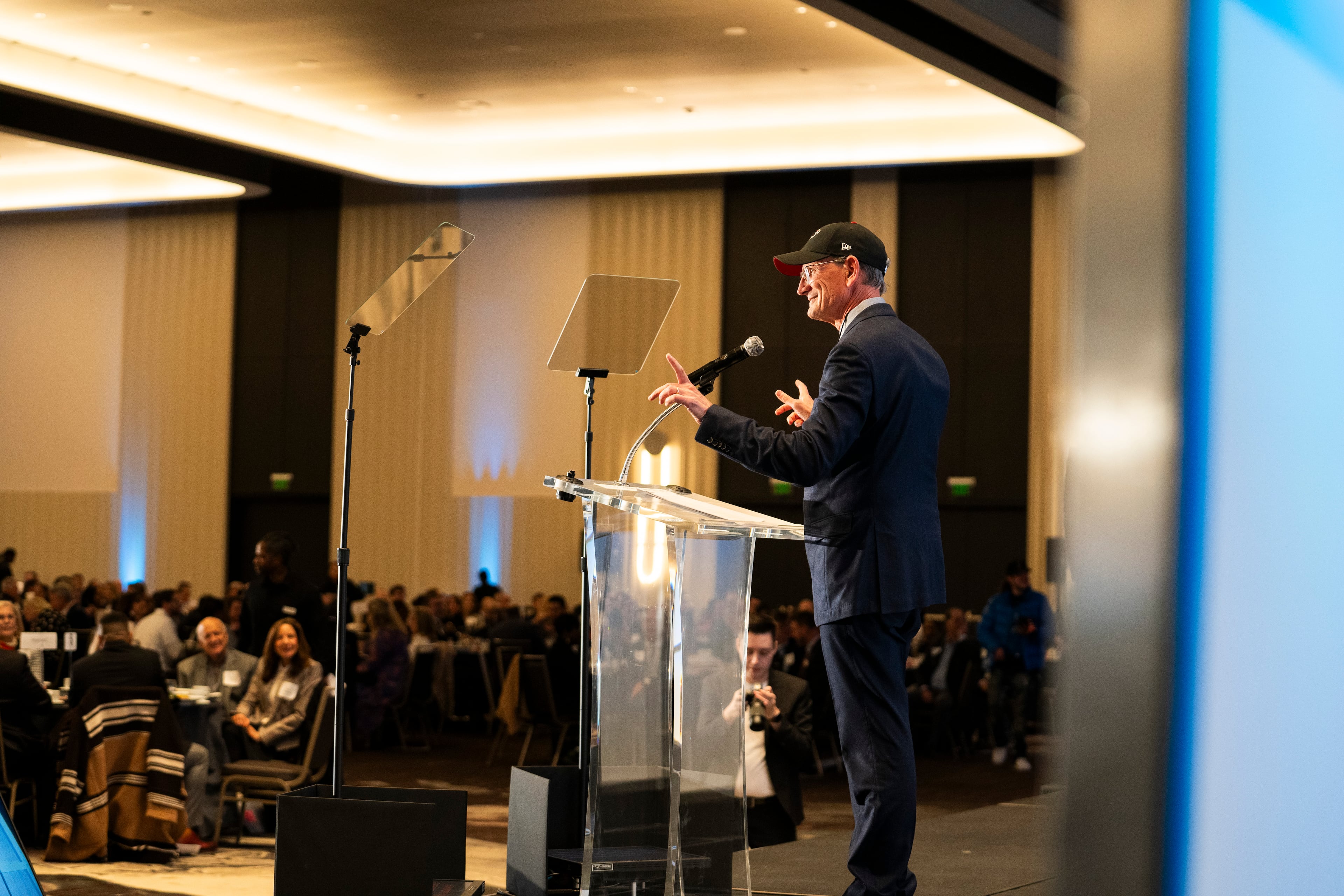 A.J. Robinson, President of Central Atlanta Progress, addresses attendees during the organization's Annual Meeting & Awards Celebration in Atlanta, Georgia, on Wednesday, Jan. 31, 2024. Robinson shares insights and perspectives on Downtown's progress, achievements, and the collaborative efforts shaping the city's future. (Olivia Bowdoin for the AJC).