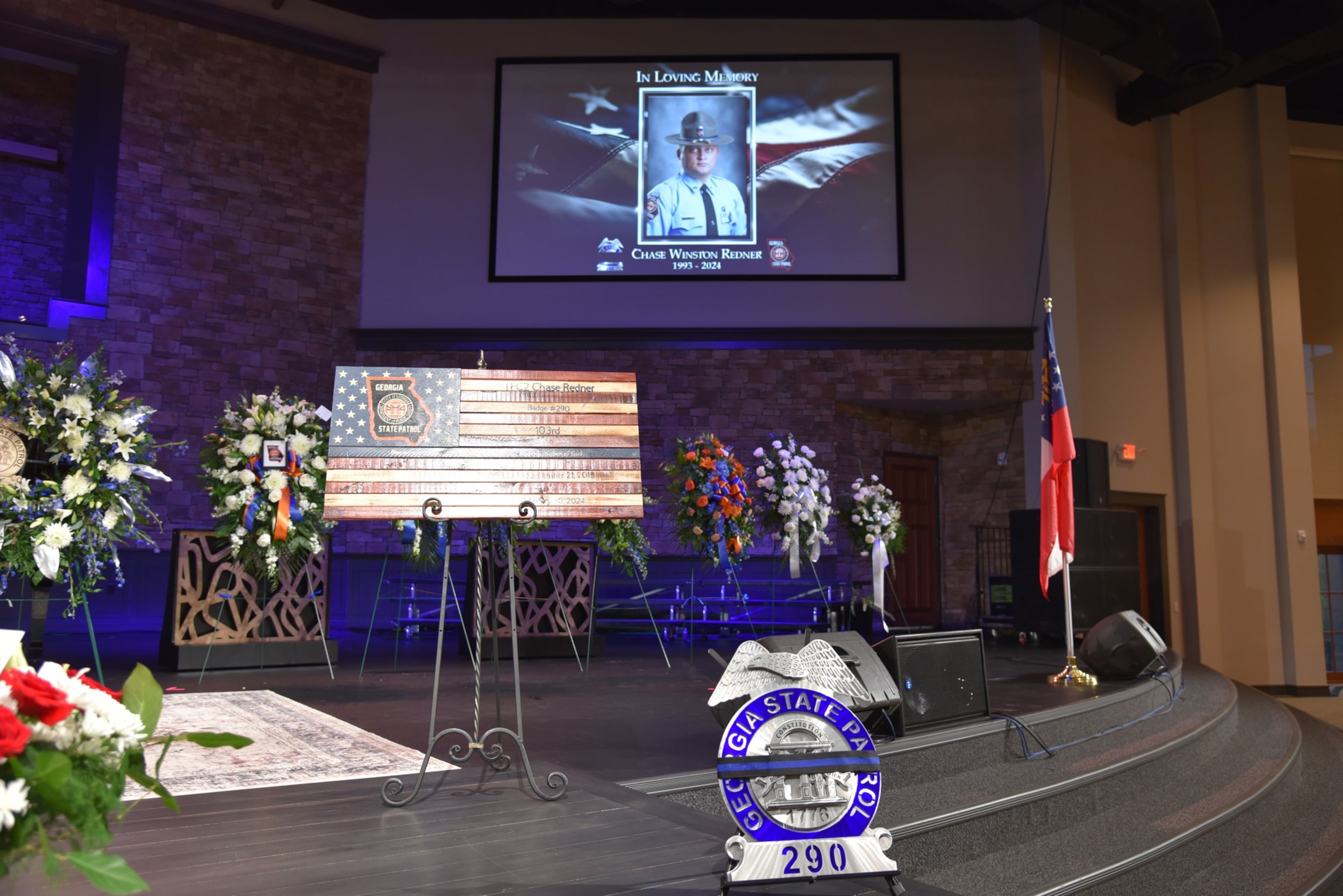 The funeral for Georgia Trooper Chase Redner was held Tuesday in Canton. Redner, 31, was killed while investigating a crash on Feb. 20 in Clayton County.