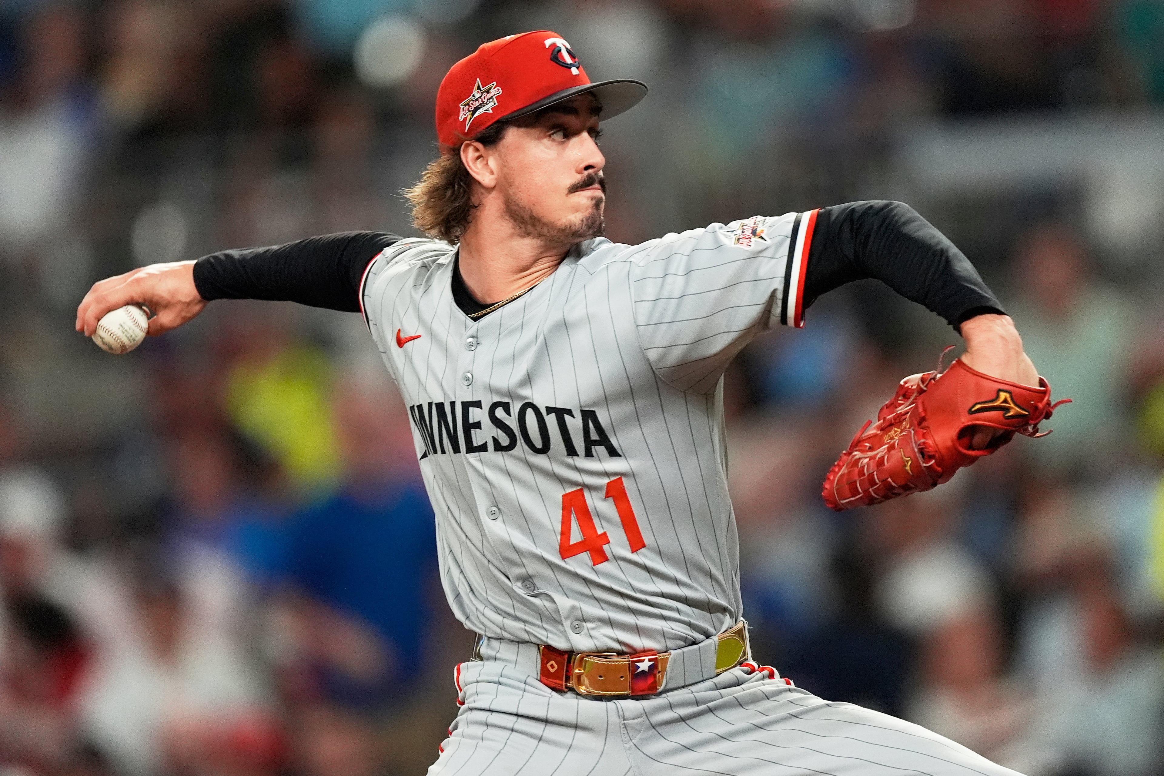 Minnesota Twins pitcher Joe Ryan throws during the fourth inning of the MLB All-Star Game between the American League and National League, Tuesday, July 15, 2025, in Atlanta. (Mike Stewart/AP)
